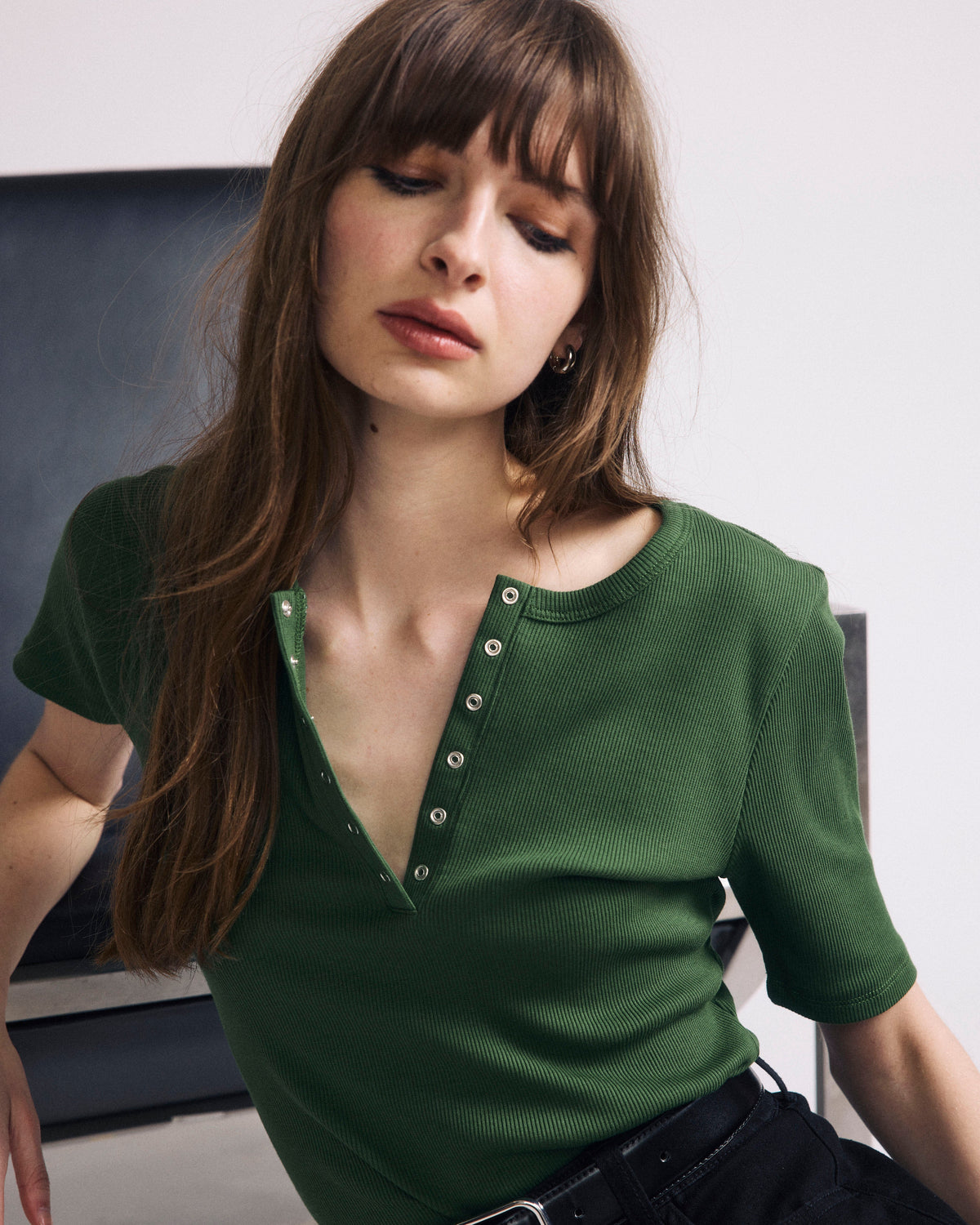 Henley Short Sleeve Ribbed Tee - Green Park