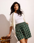 Juniper Linen Blend Easy Pull-On Shorts - Green Trellis Print