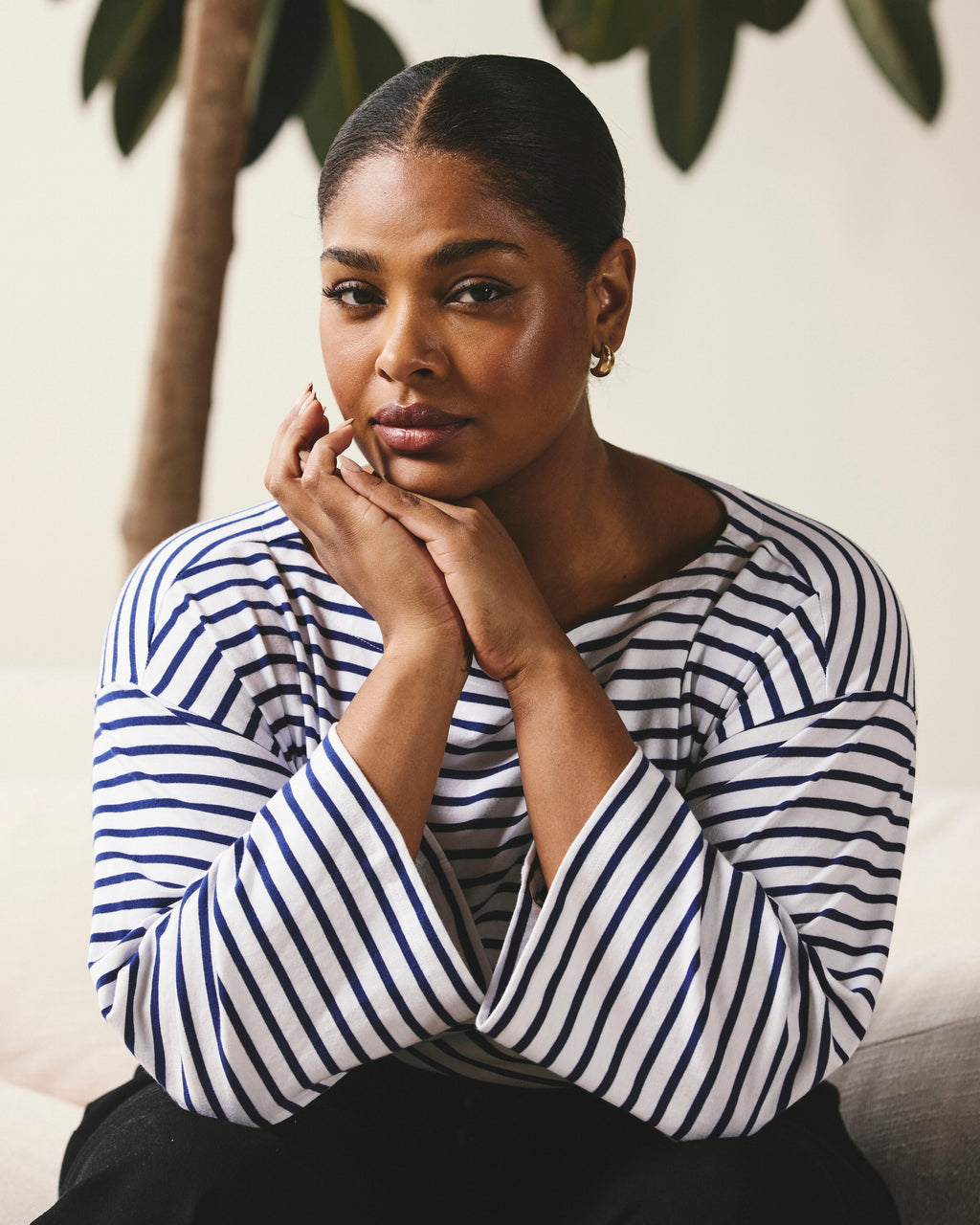 Montauk Breton Stripe Bell Sleeve Top - White/Cenote Stripe