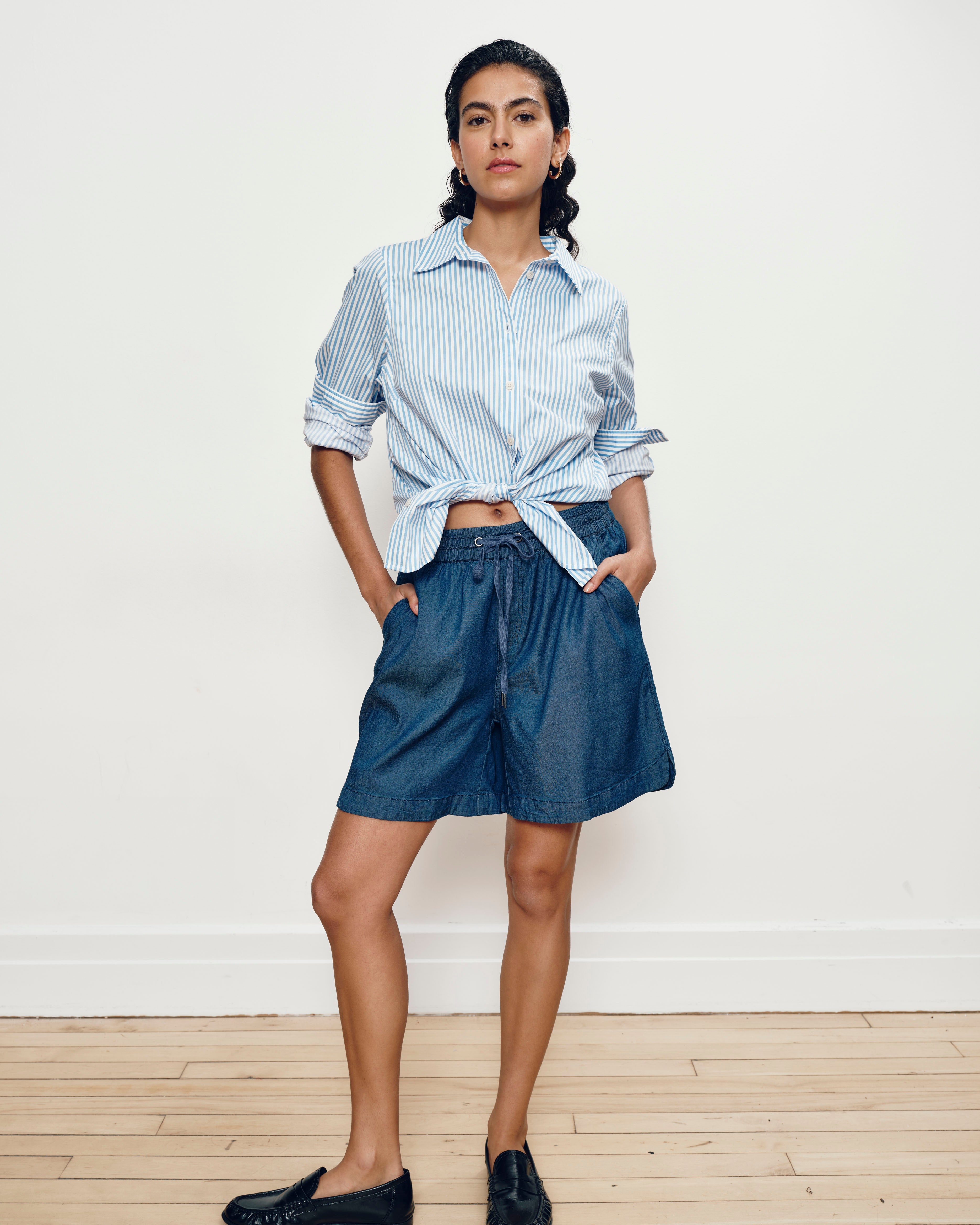 Perfect Tencel Chambray Shorts - Midnight Blue