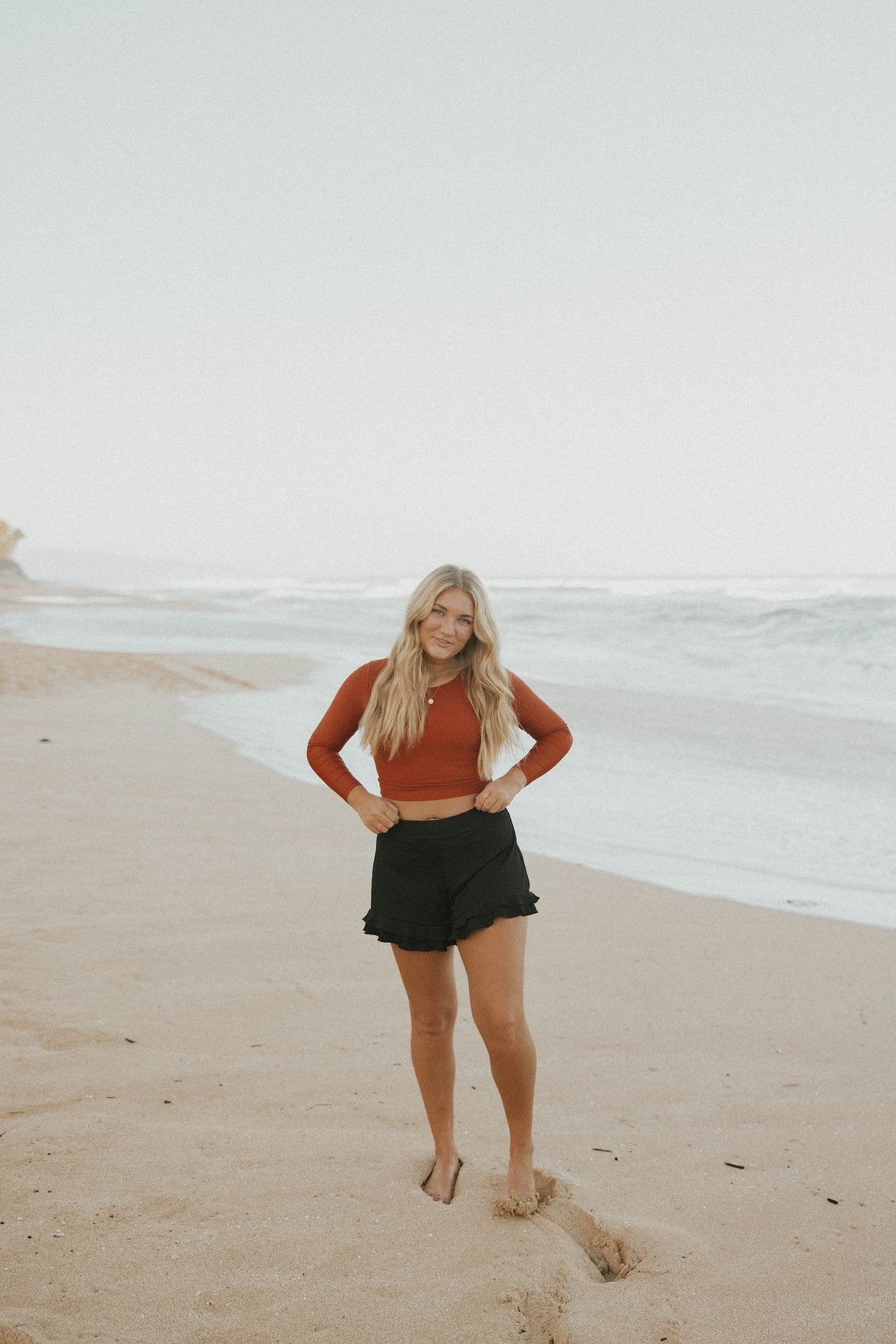 Obsidian High Waisted Swim Shorts | Ribbed Ruffled Swim Shorts with Built In Liner