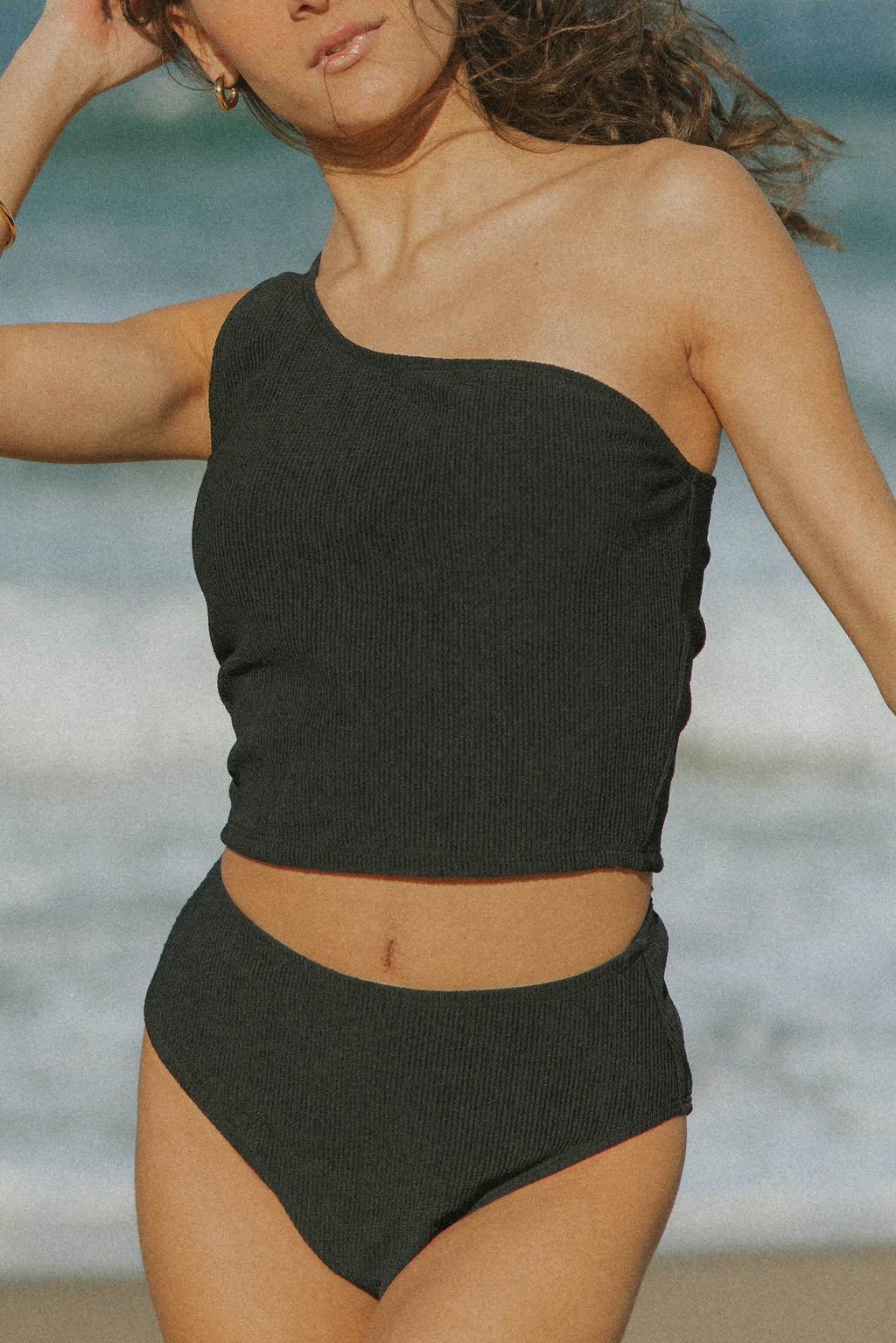 Sicily Top | Crinkle Textured One Shoulder Tankini Top