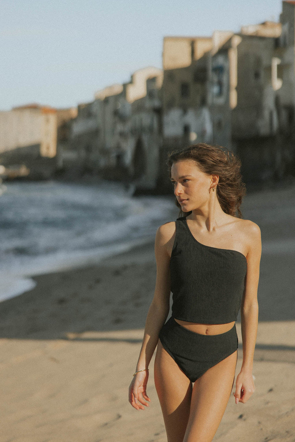 Sicily Top | Crinkle Textured One Shoulder Tankini Top