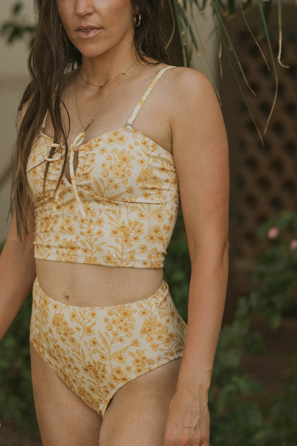 Sol High Waisted Bottoms | Yellow Honeycomb Textured Bikini Bottoms