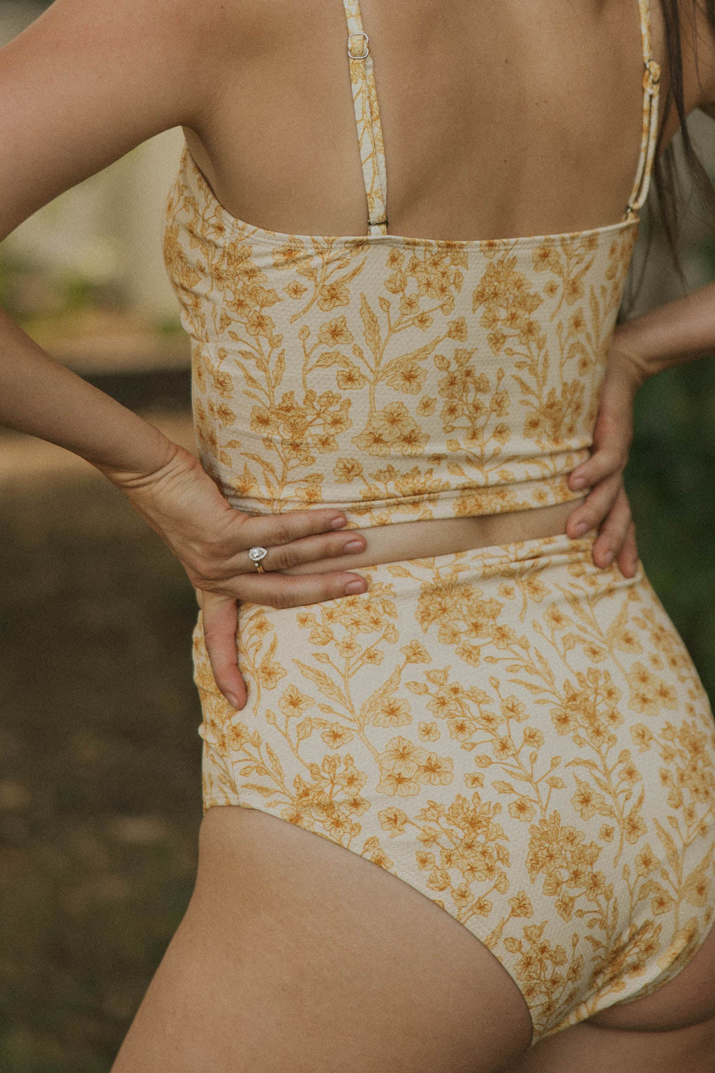 Sol High Waisted Bottoms | Yellow Honeycomb Textured Bikini Bottoms