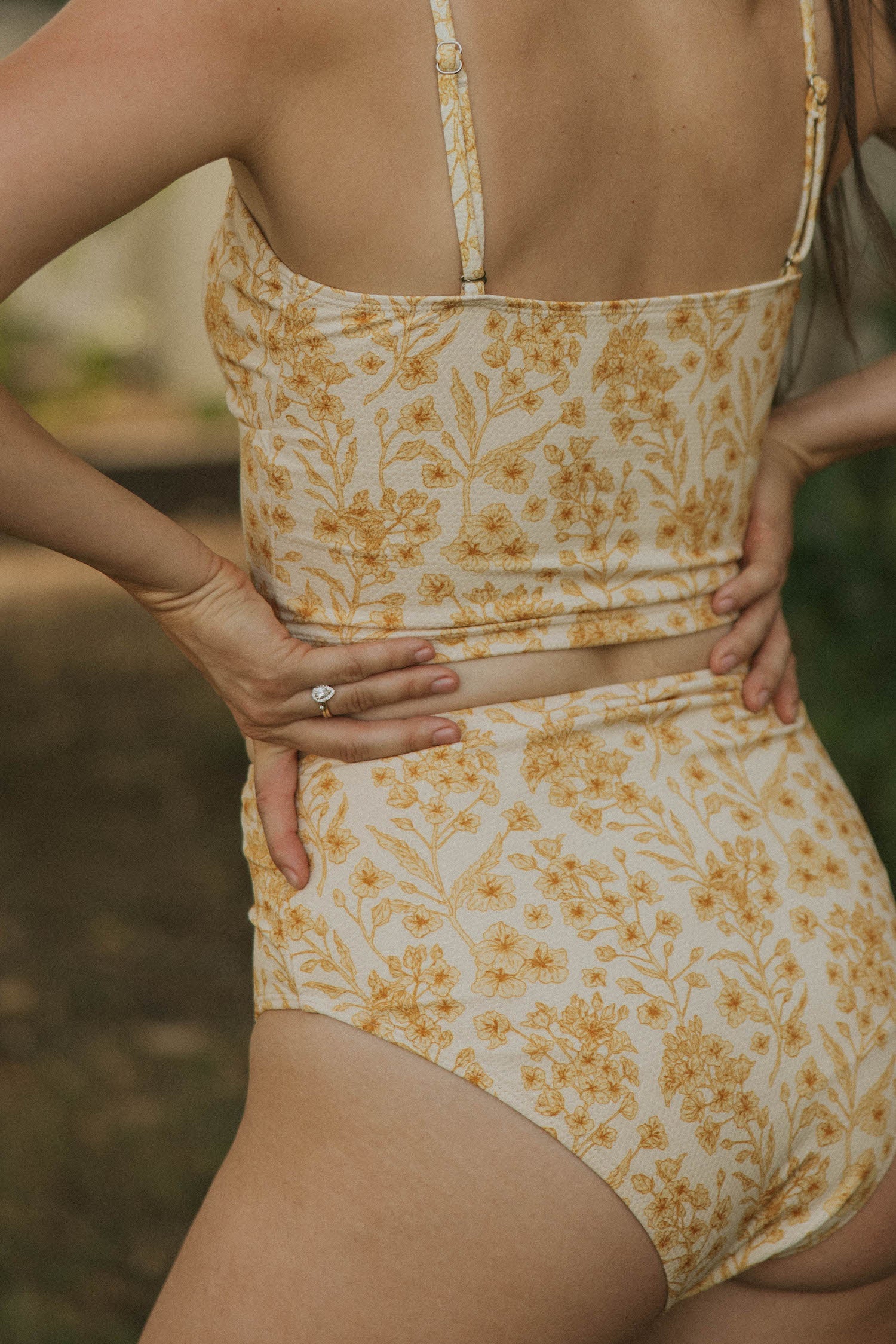 Sol High Waisted Bottoms | Yellow Honeycomb Textured Bikini Bottoms