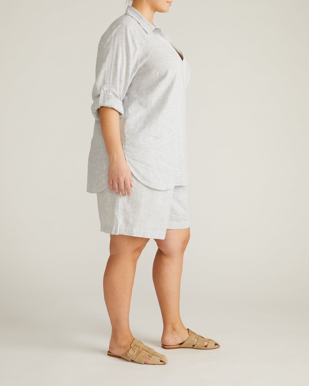 Juniper Linen Blend Easy Pull-On Shorts - Beach Stripe