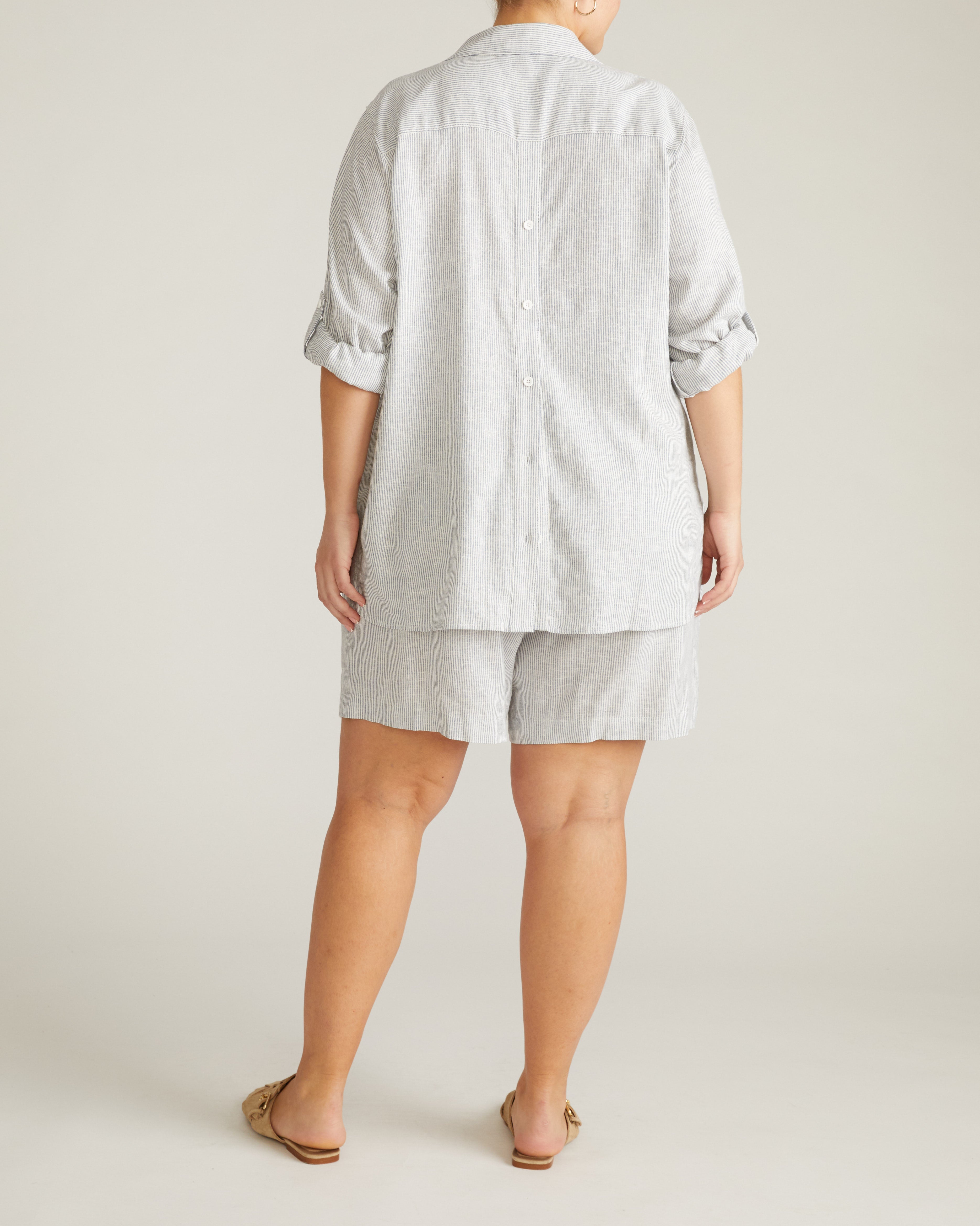 Juniper Linen Blend Easy Pull-On Shorts - Beach Stripe
