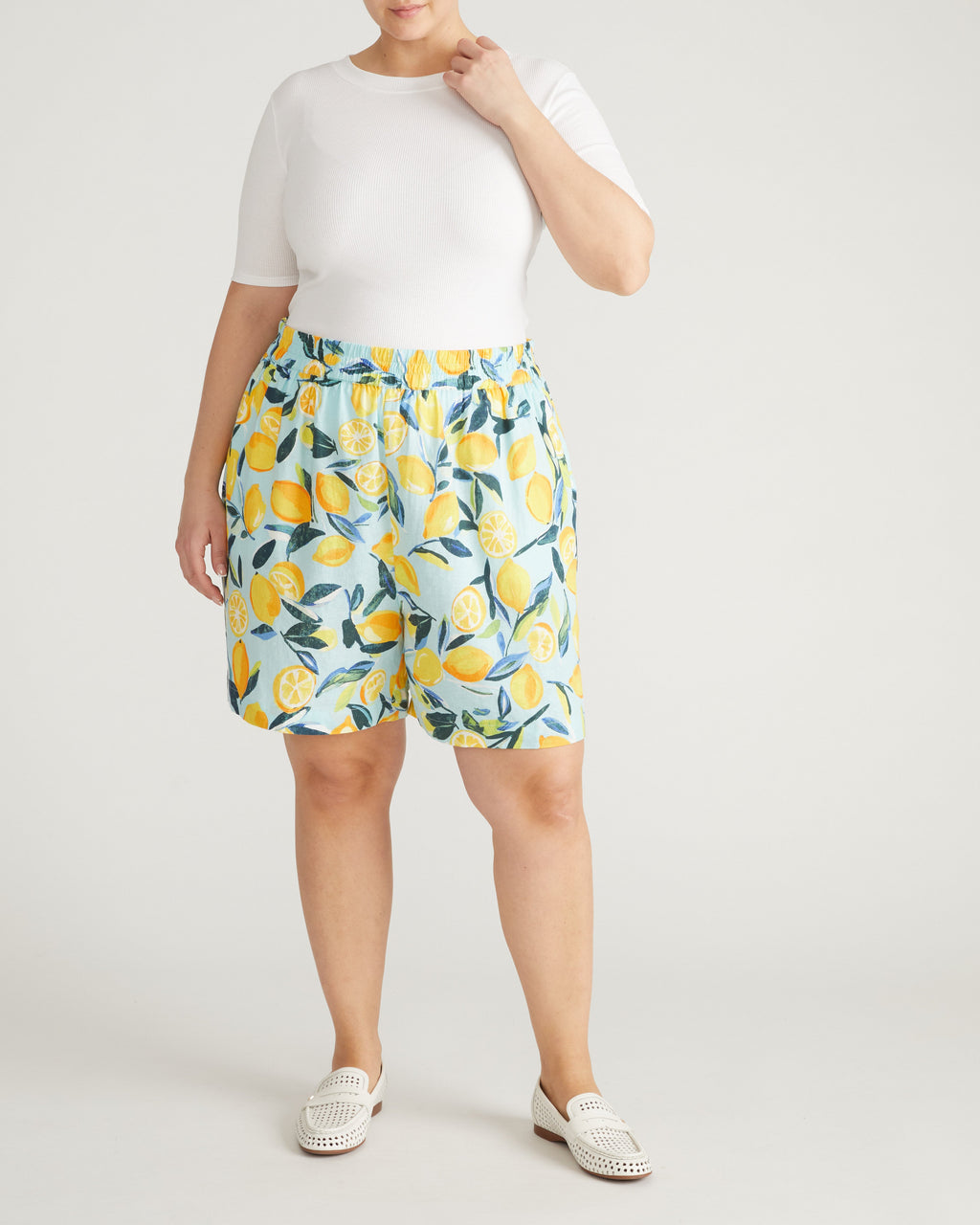 Juniper Linen Blend Easy Pull-On Shorts - Limoncello Print
