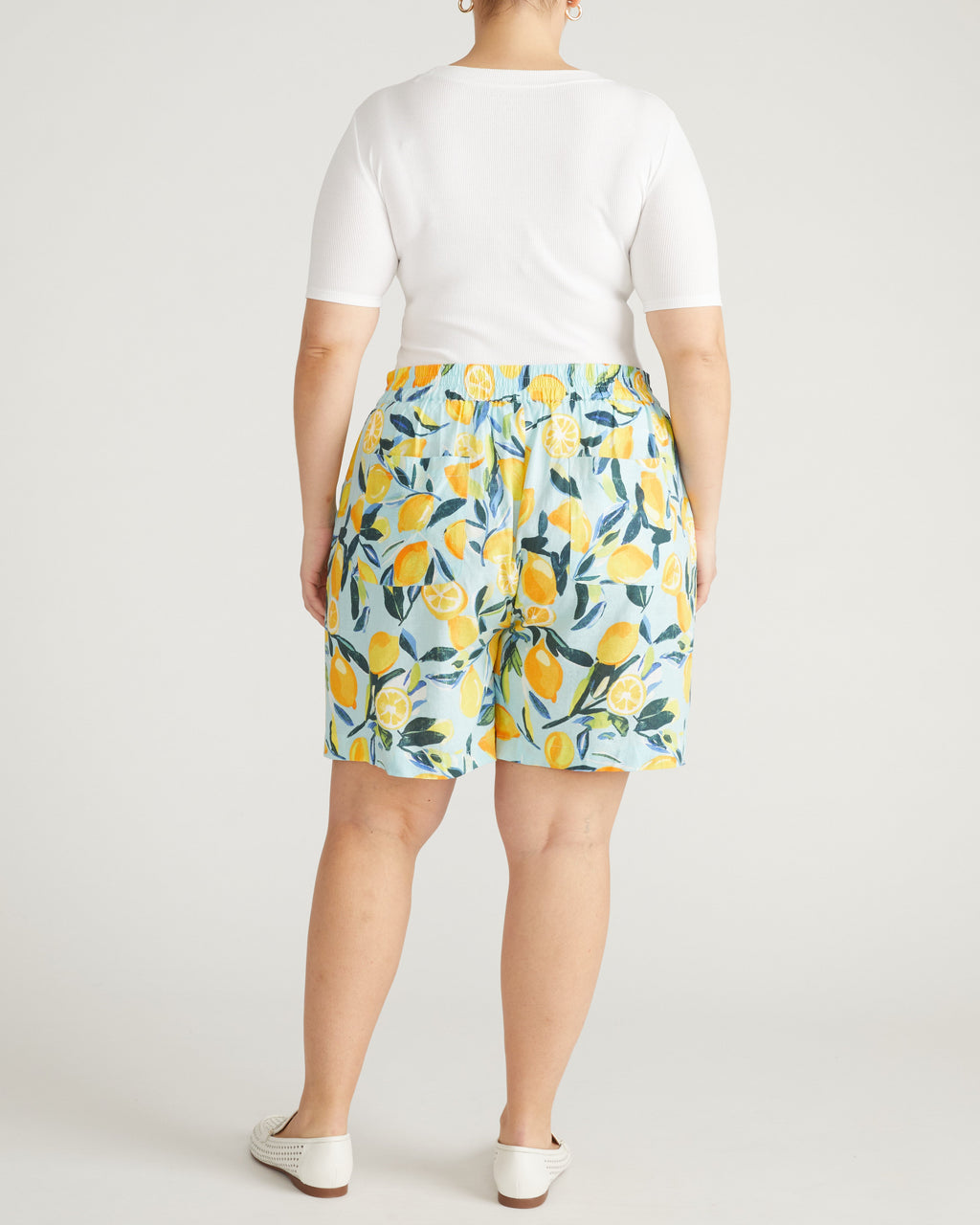 Juniper Linen Blend Easy Pull-On Shorts - Limoncello Print