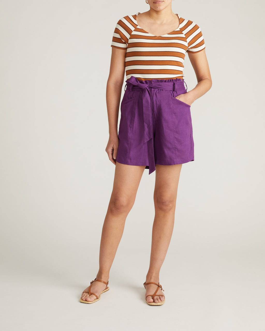 Harbor Stretch Linen Blend Paperbag Shorts - Dreamy Purple