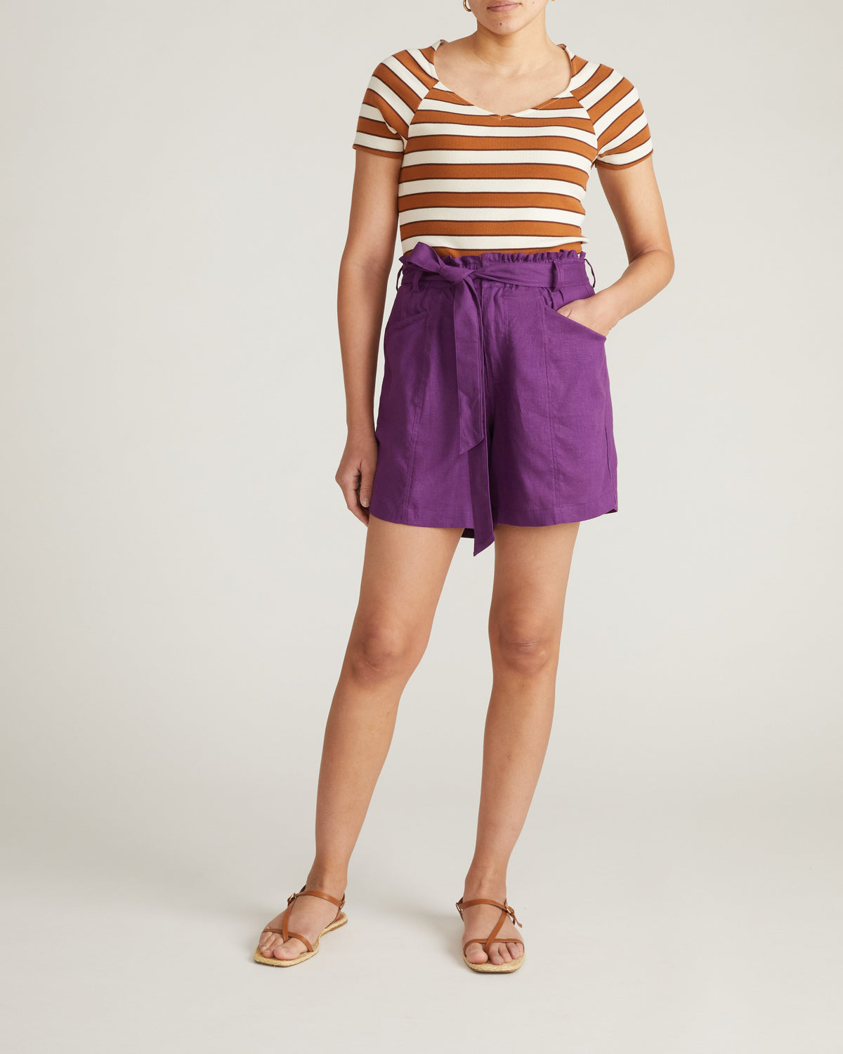 Harbor Stretch Linen Blend Paperbag Shorts - Dreamy Purple