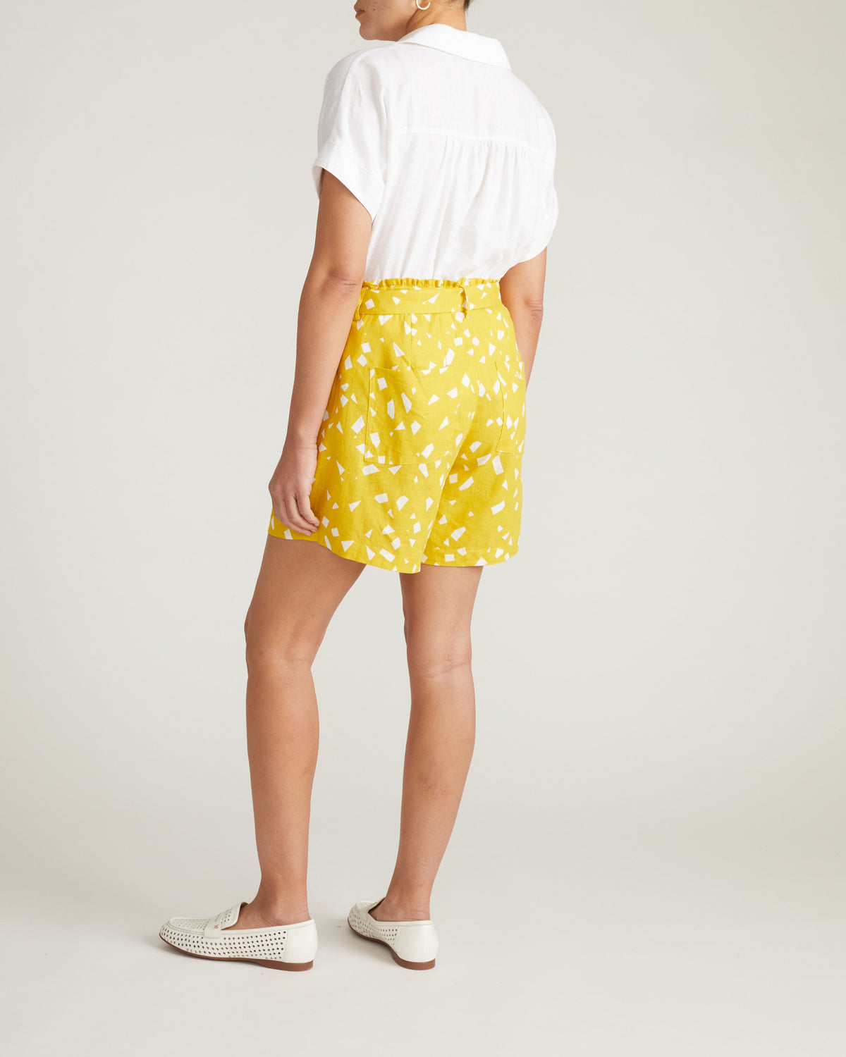 Harbor Stretch Linen Blend Paperbag Shorts - Yellow Confetti Print