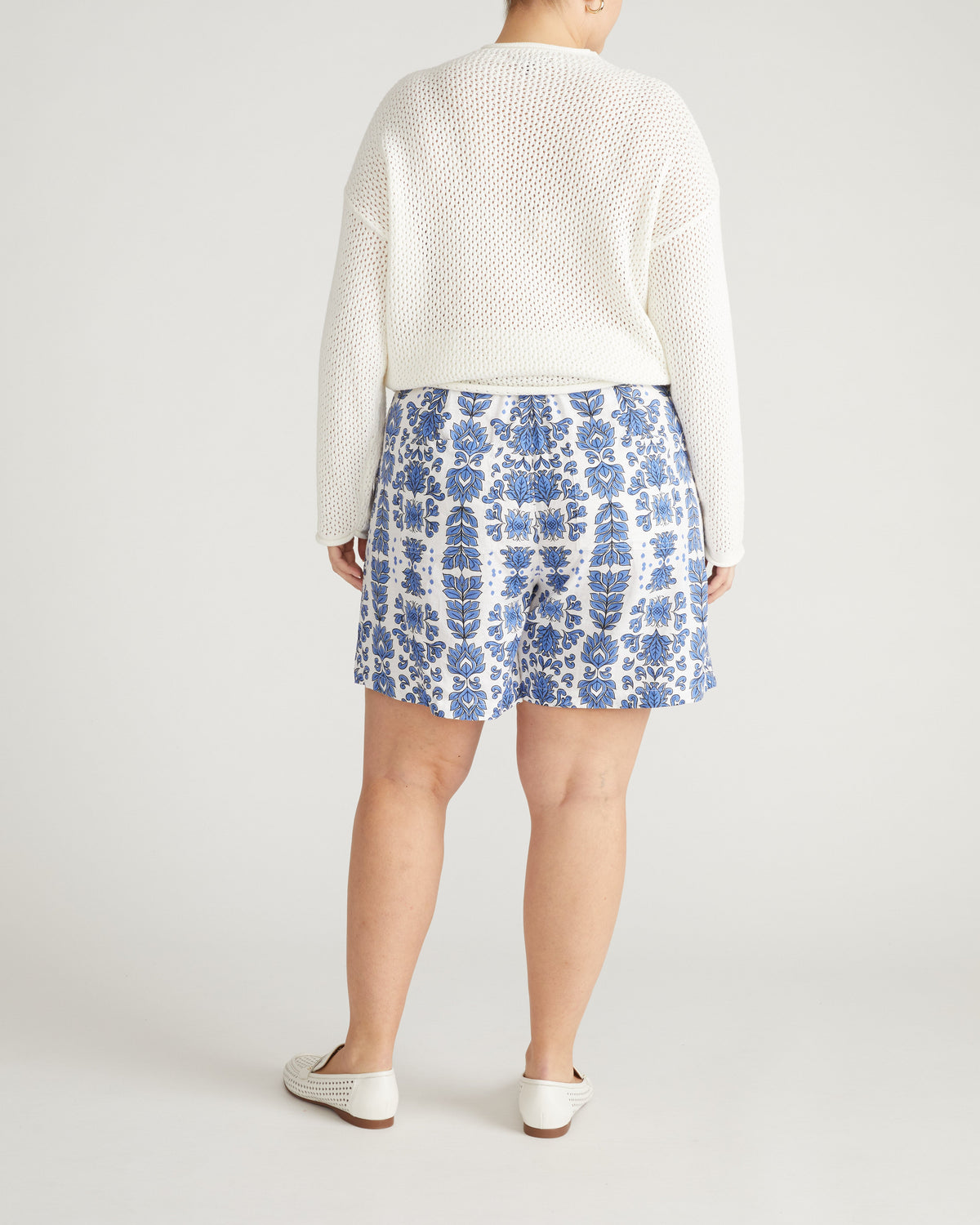 Harbor Stretch Linen Blend Paperbag Shorts - Rococo Beach Print