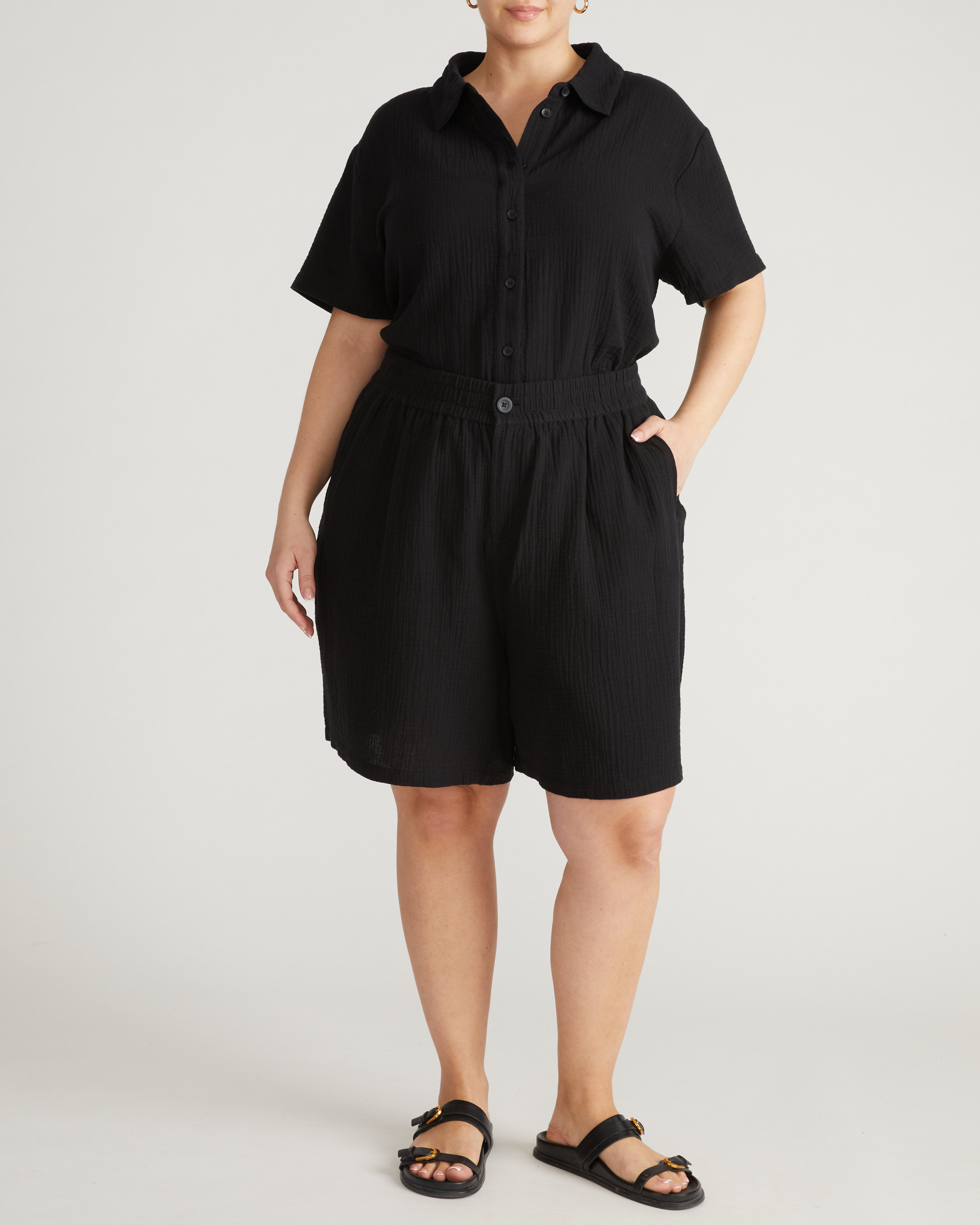 Luxe Cotton Gauze Beach Short - Black