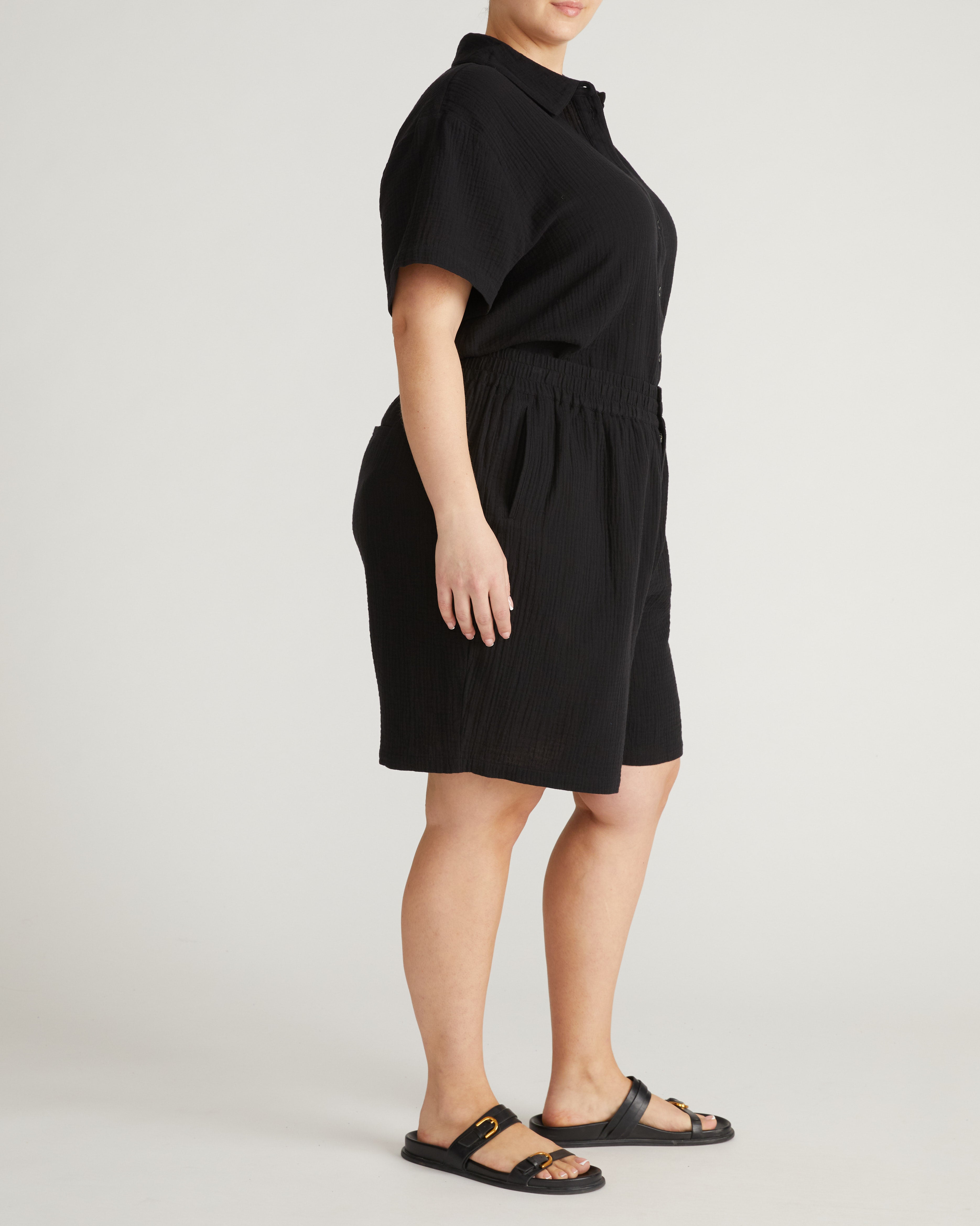 Luxe Cotton Gauze Beach Short - Black