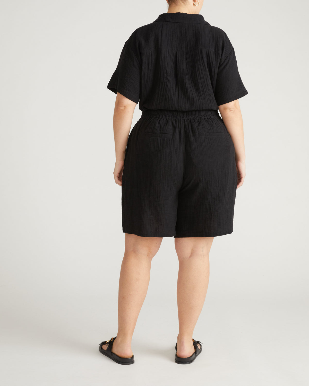 Luxe Cotton Gauze Beach Short - Black