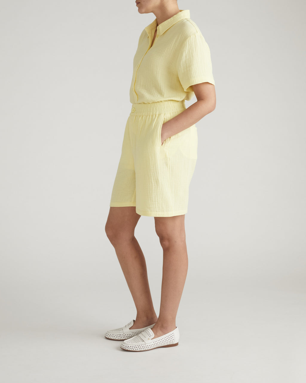 Luxe Cotton Gauze Beach Short - Pale Daffodil