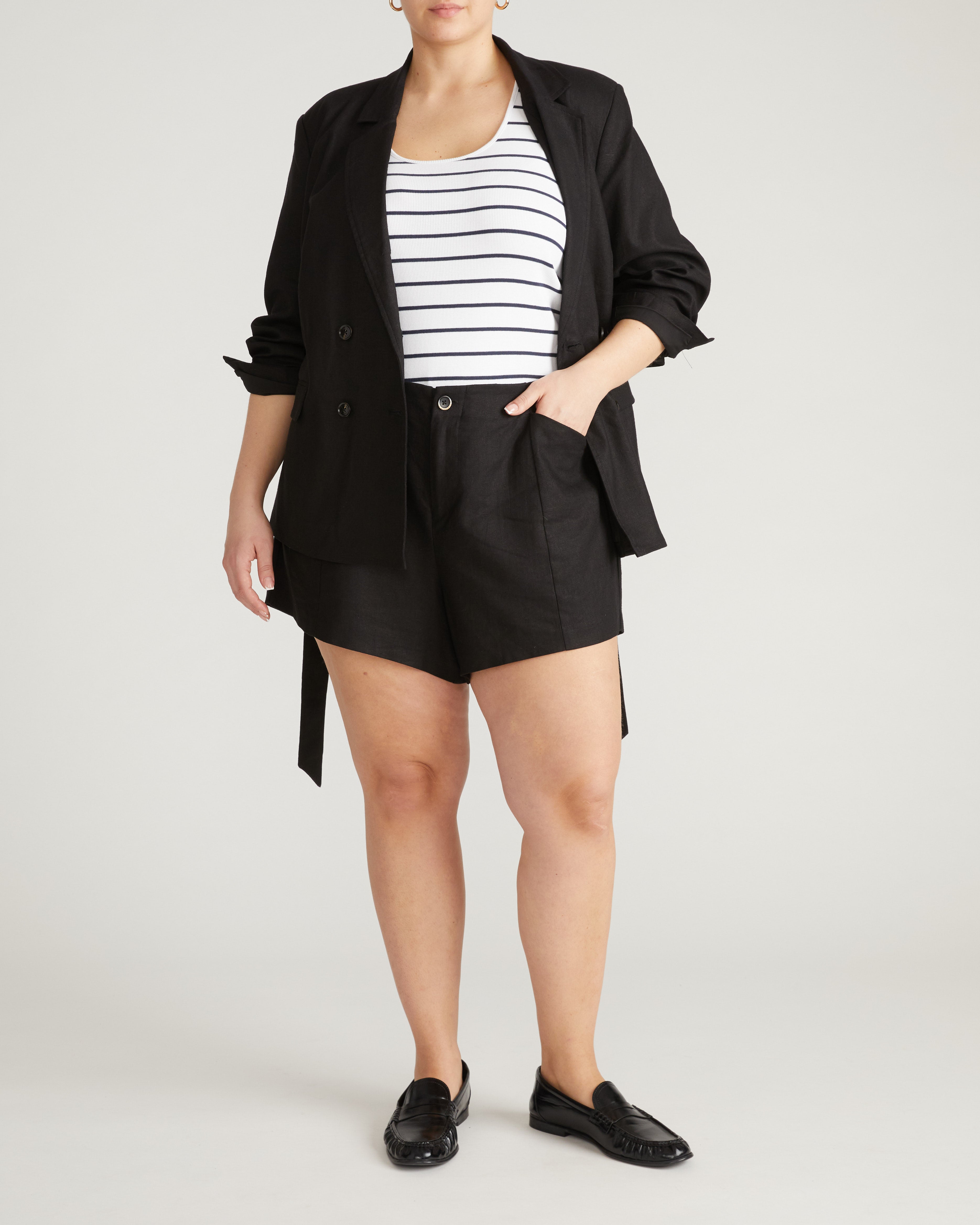 Coastal Linen Blend Shorts - Black