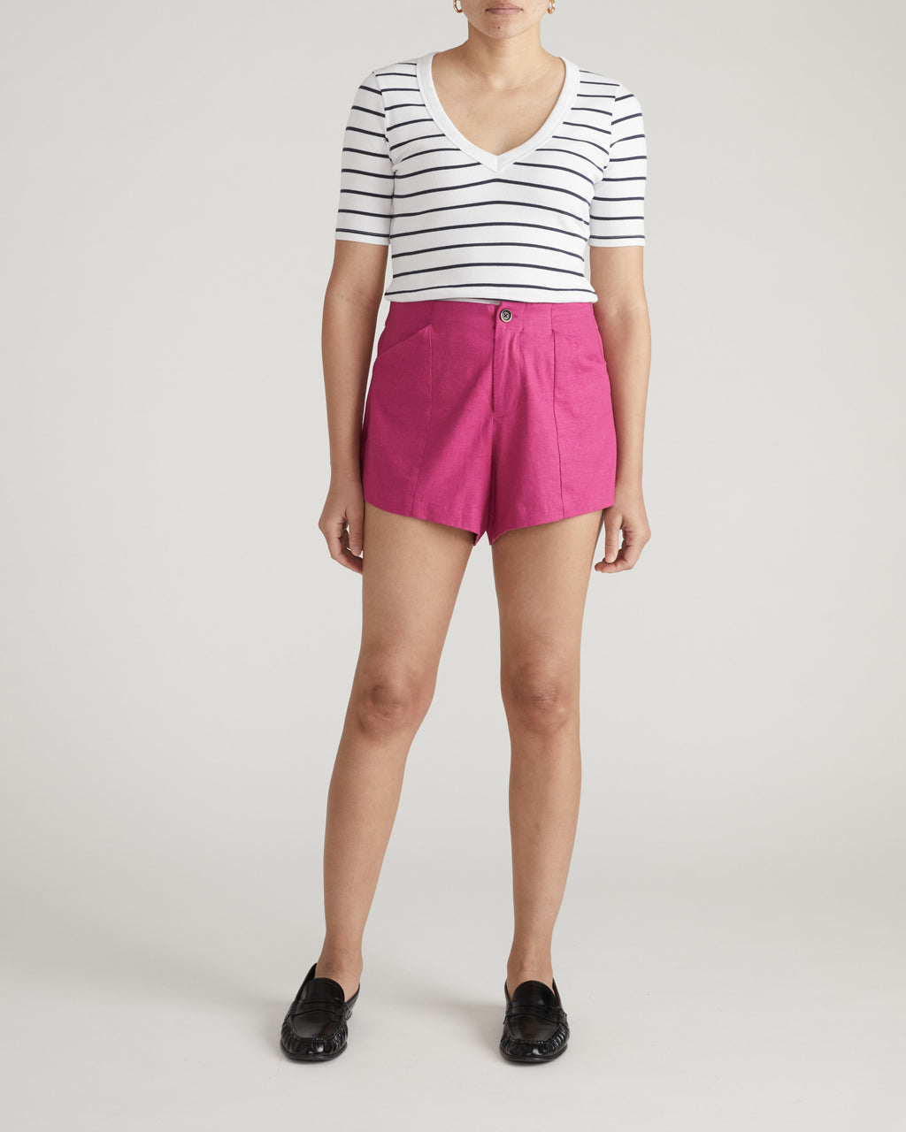Coastal Linen Blend Shorts - Hyper Pink