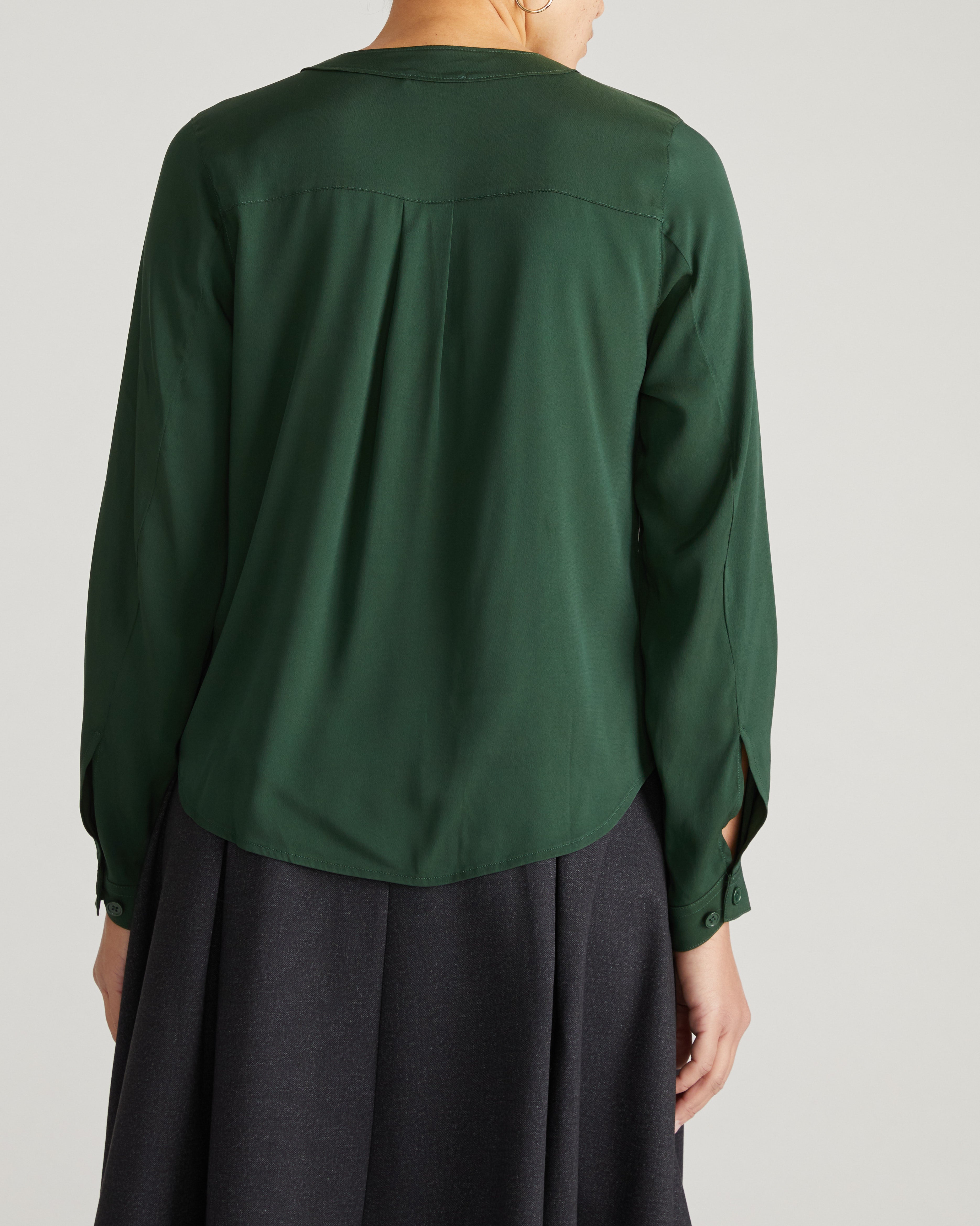 Cooling Stretch Cupro Button-Down Blouse - Forest Green