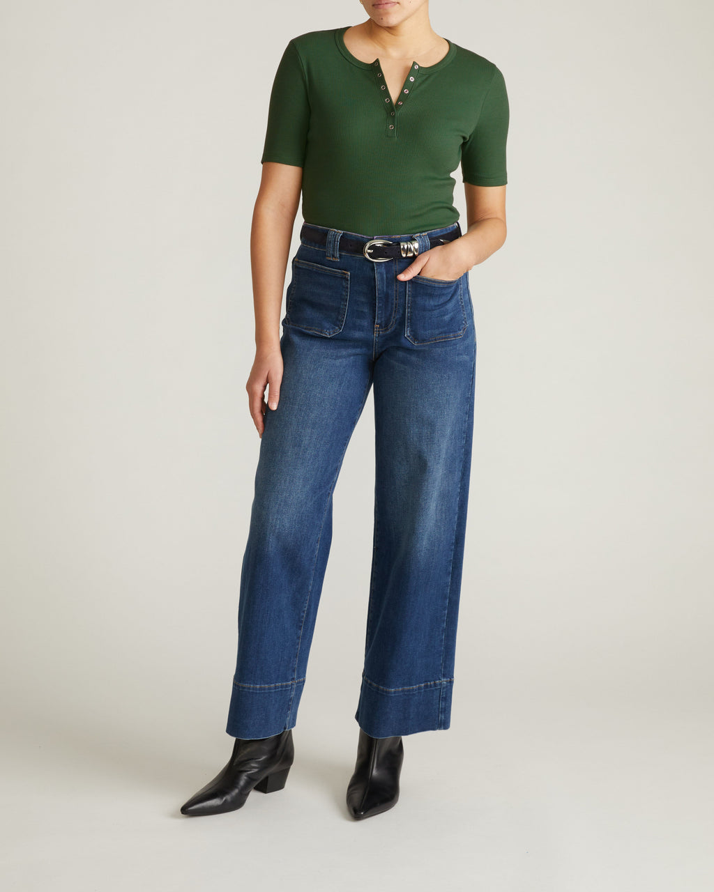 Henley Short Sleeve Ribbed Tee - Green Park