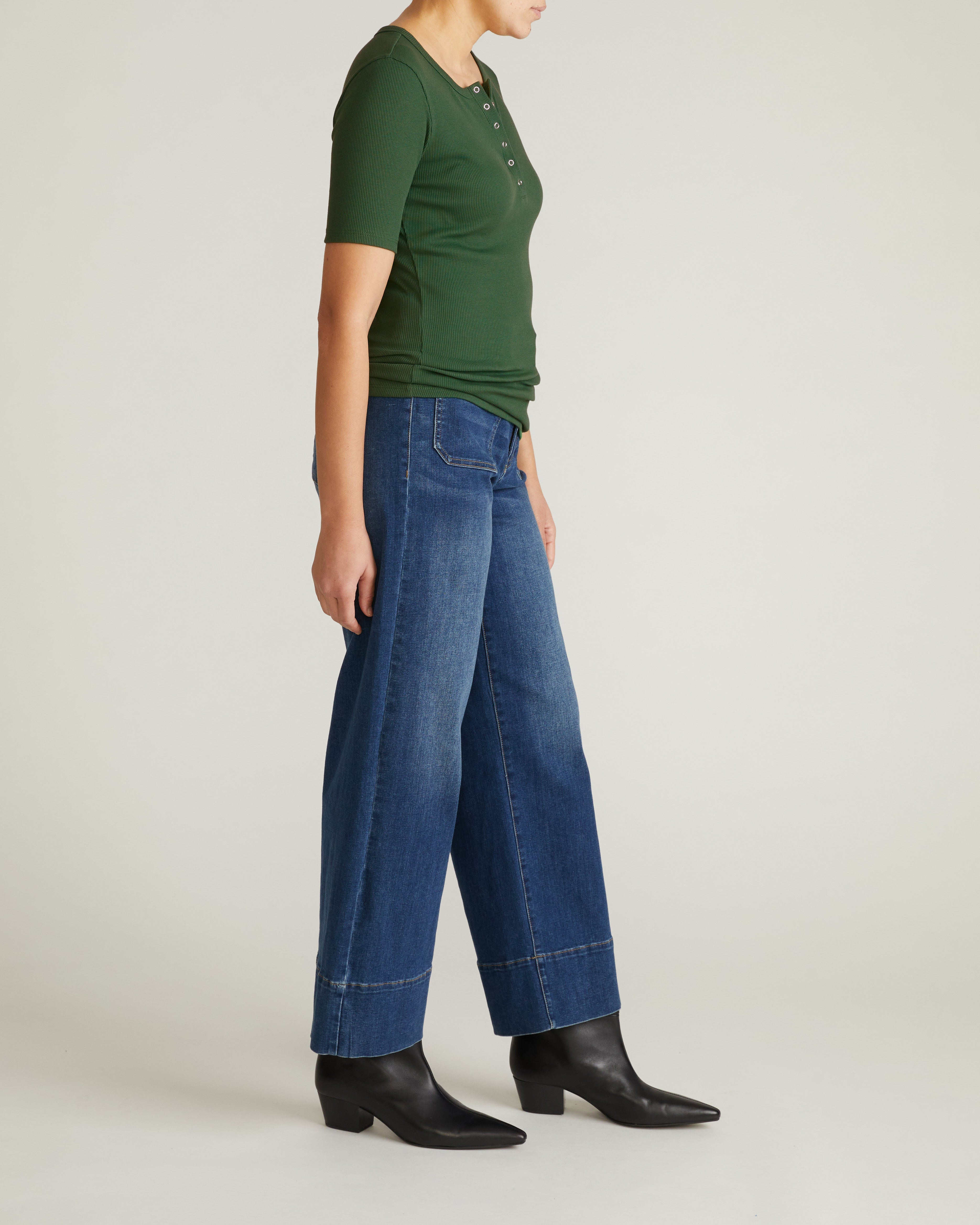 Henley Short Sleeve Ribbed Tee - Green Park