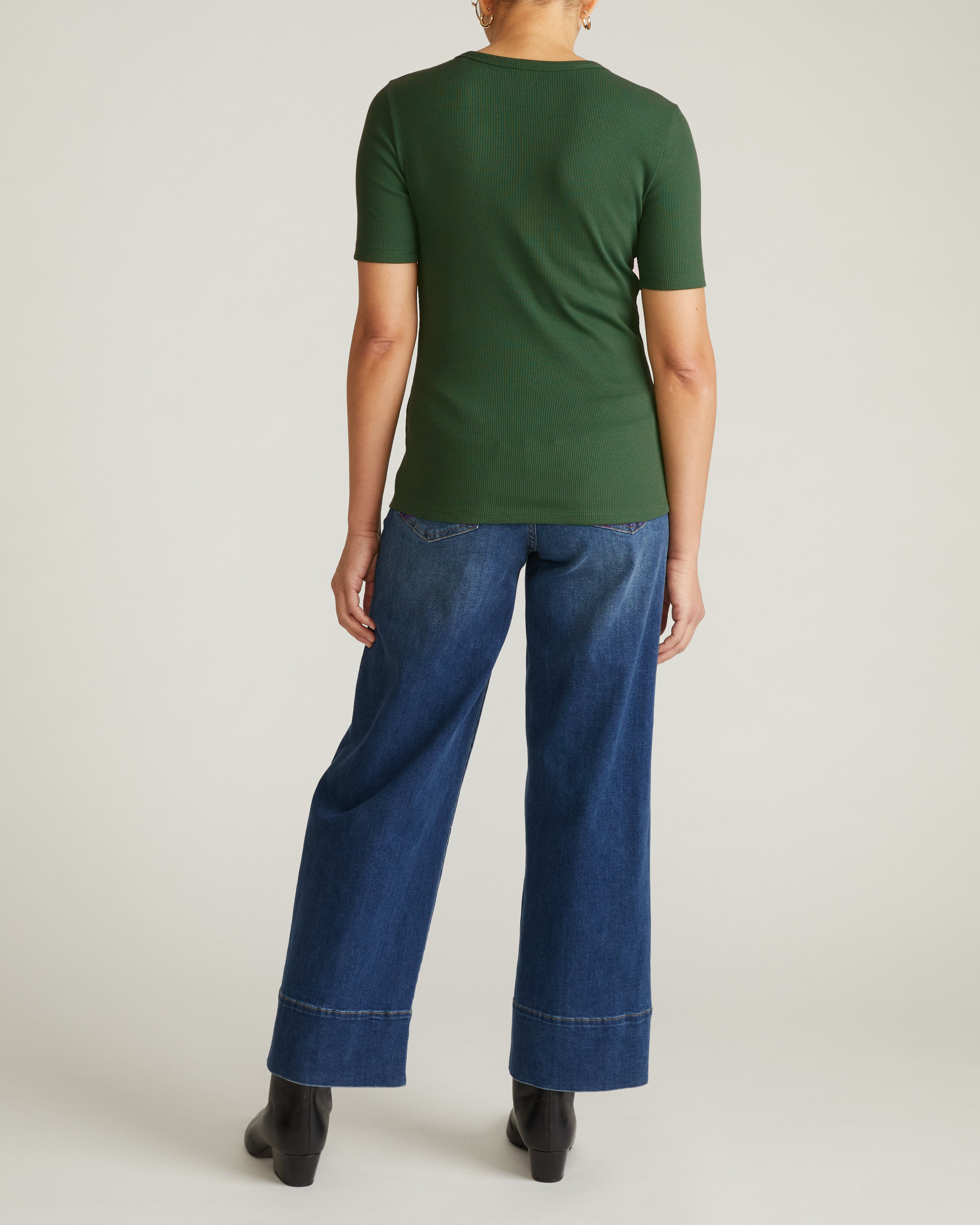 Henley Short Sleeve Ribbed Tee - Green Park