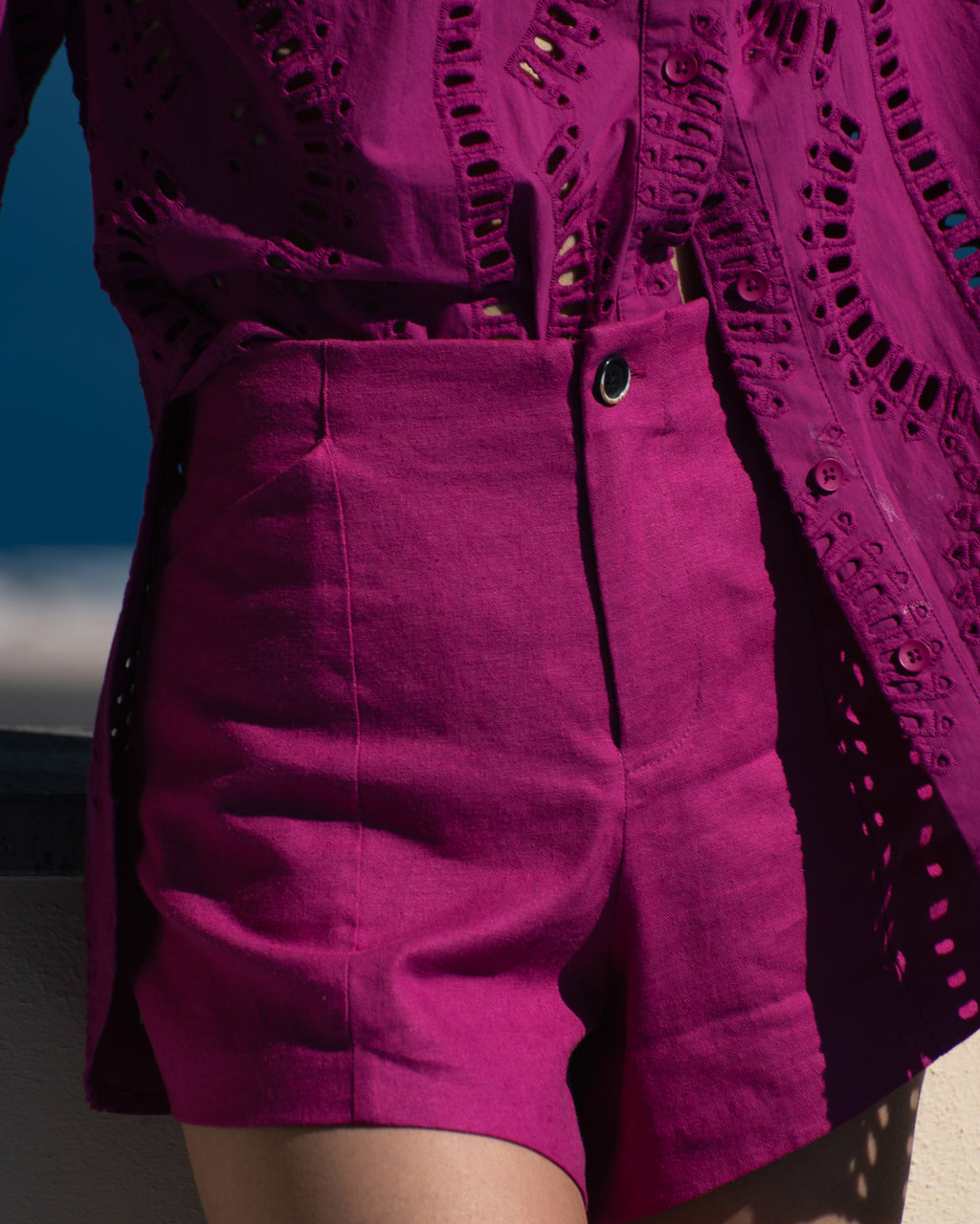 Coastal Linen Blend Shorts - Hyper Pink
