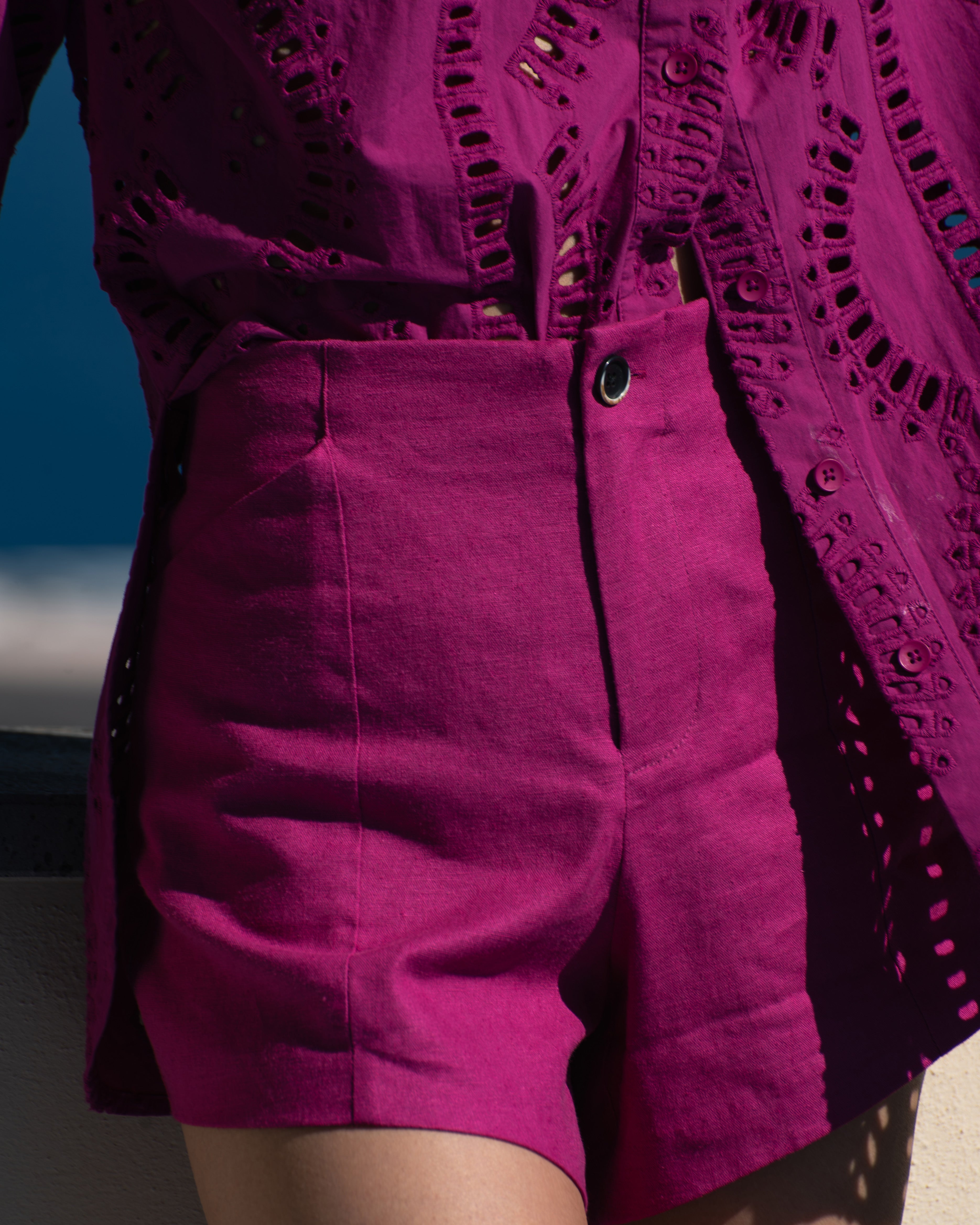 Coastal Linen Blend Shorts - Hyper Pink