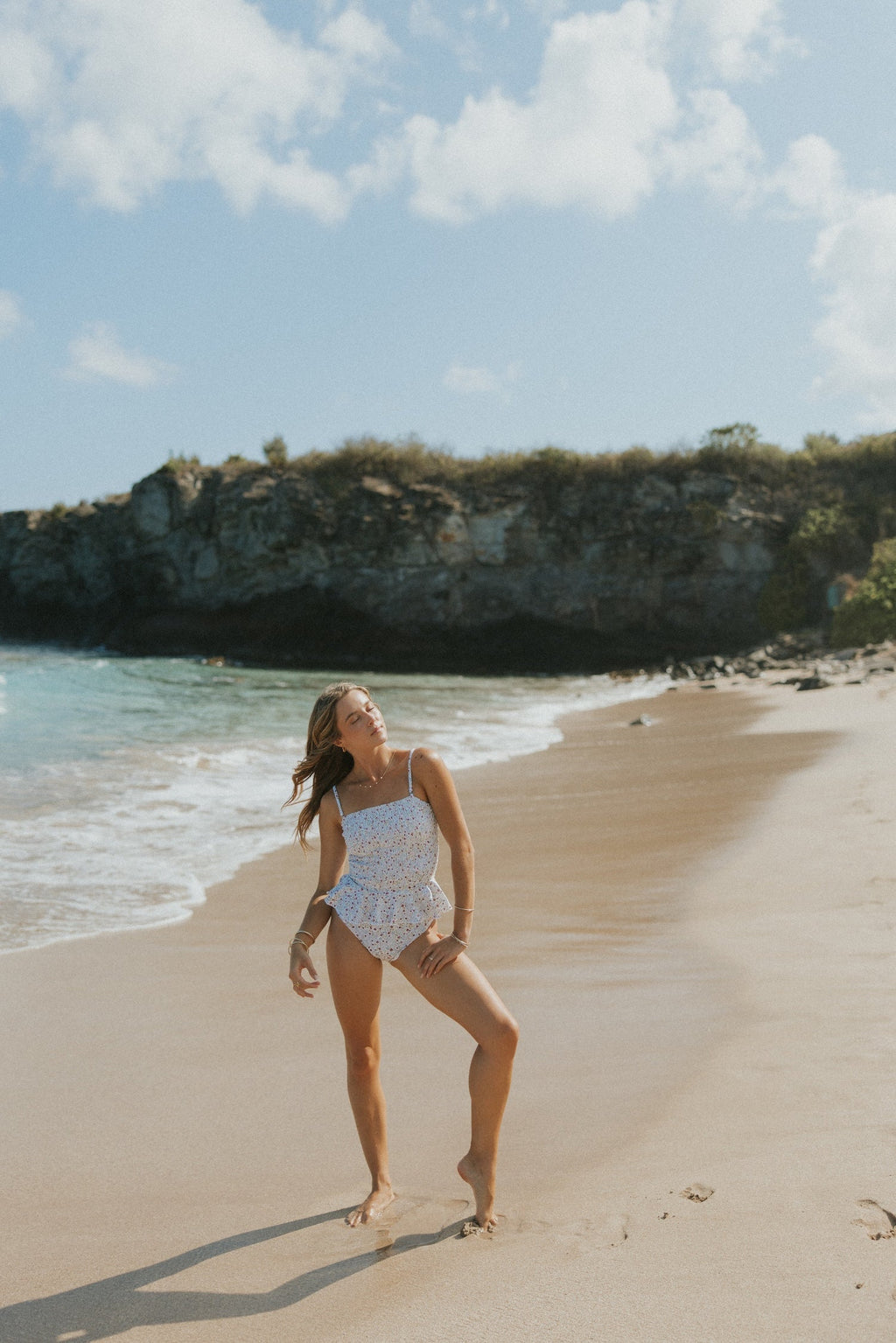 Amelia High Waisted Bottoms | White Floral Tankini Bottoms