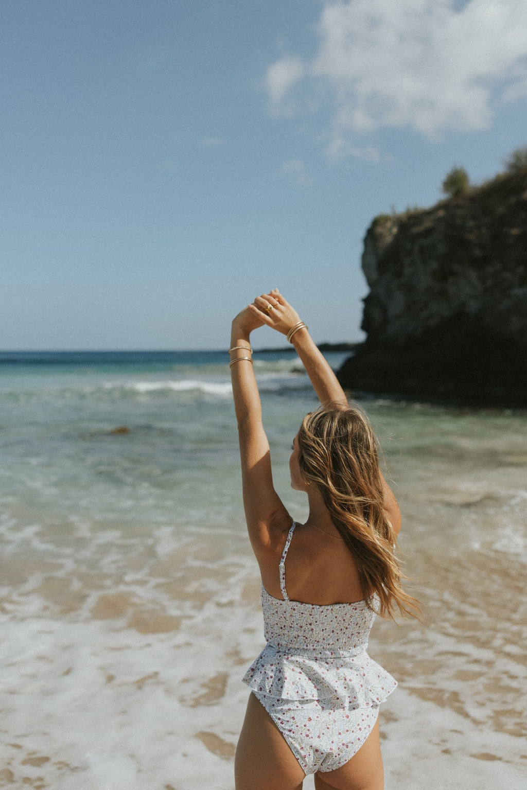 Amelia High Waisted Bottoms | White Floral Tankini Bottoms