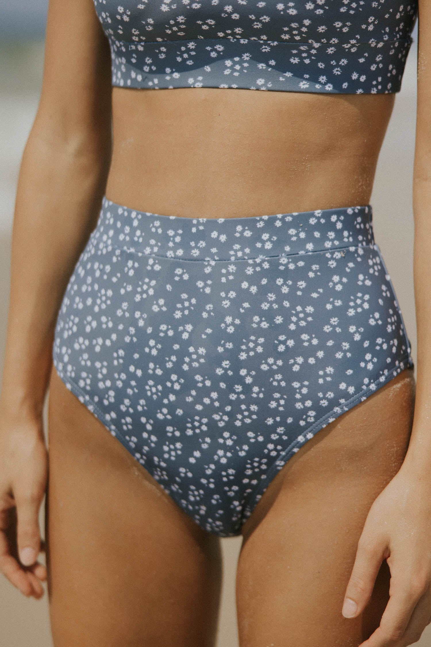 Pacific High Waisted Bottoms | Blue Ditsy Floral Swim Bottoms