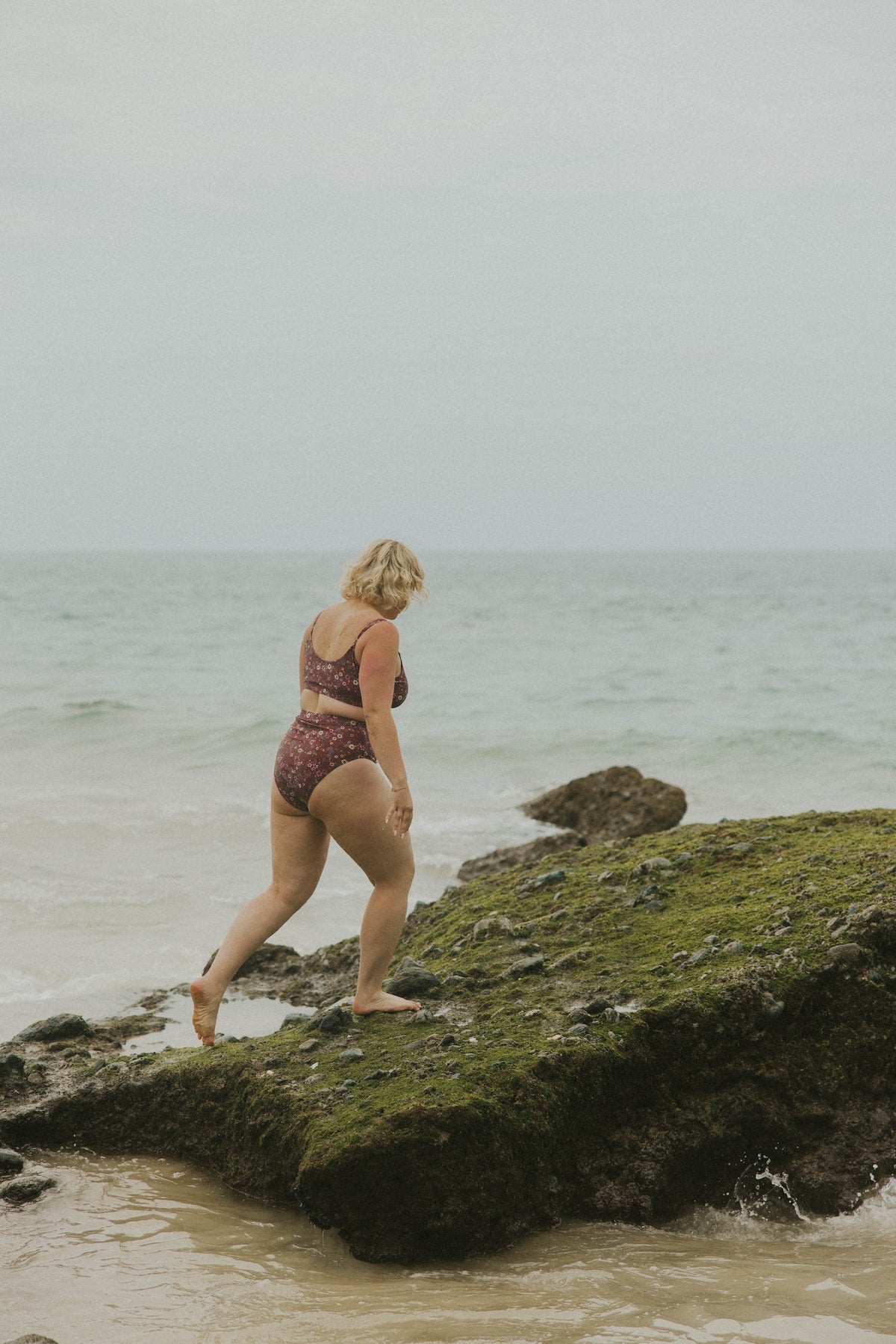 Charlotte High Waisted Bottoms | Maroon Ditsy Floral Swim Bottoms