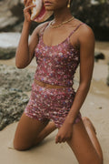 Charlotte High Waisted Shorts | Ditsy Floral Women's Boy Swim Shorts