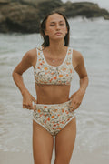 Costa High Waisted Bottoms | Neutral Wildflower Print Bikini Bottoms