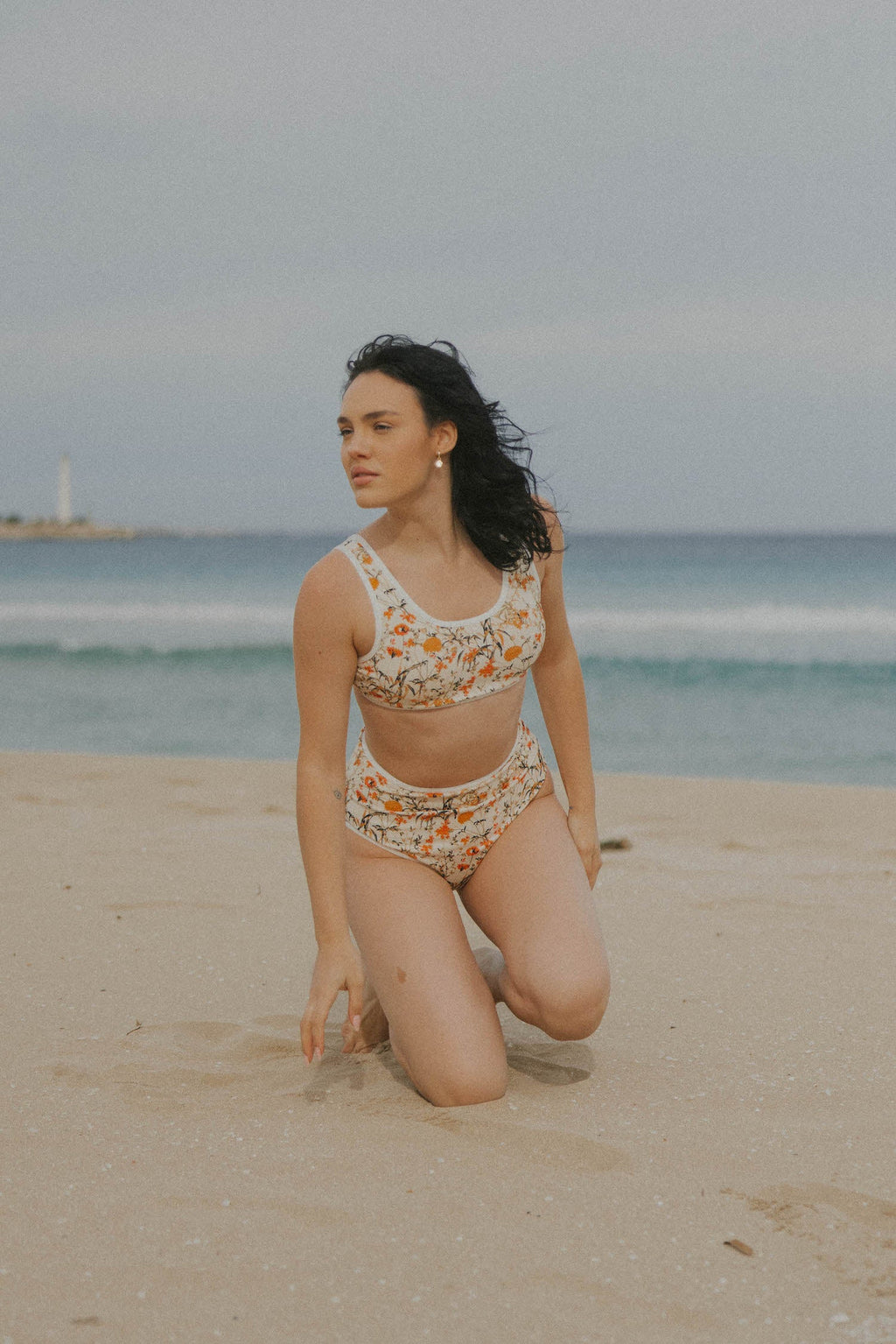 Costa Bikini Top | Wildflower Print Swim Top with White Trim