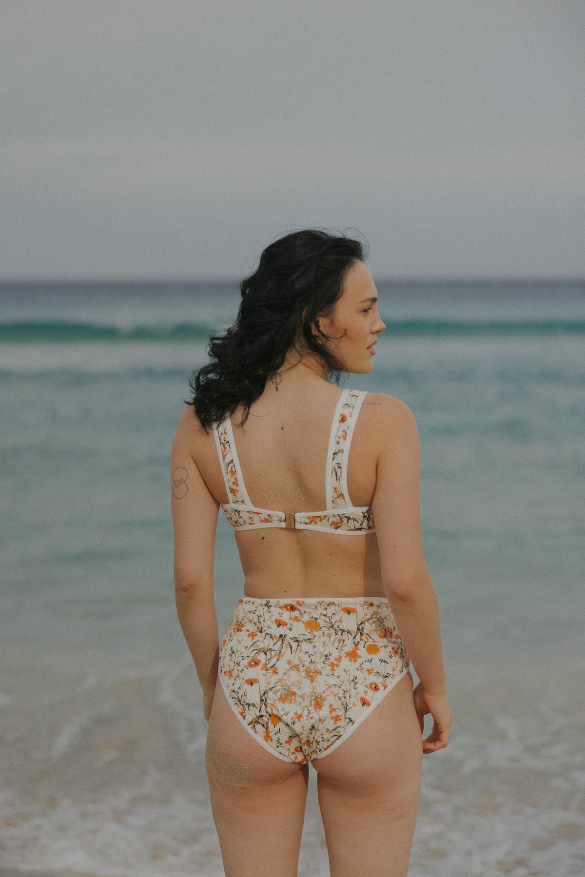 Costa High Waisted Bottoms | Neutral Wildflower Print Bikini Bottoms