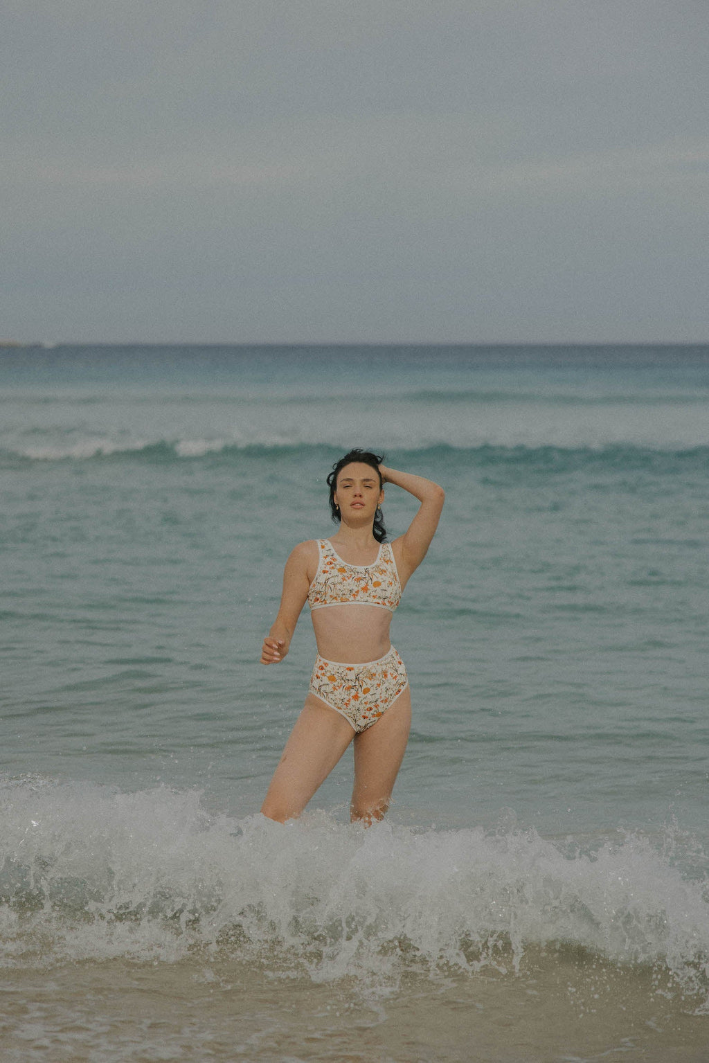 Costa High Waisted Bottoms | Neutral Wildflower Print Bikini Bottoms