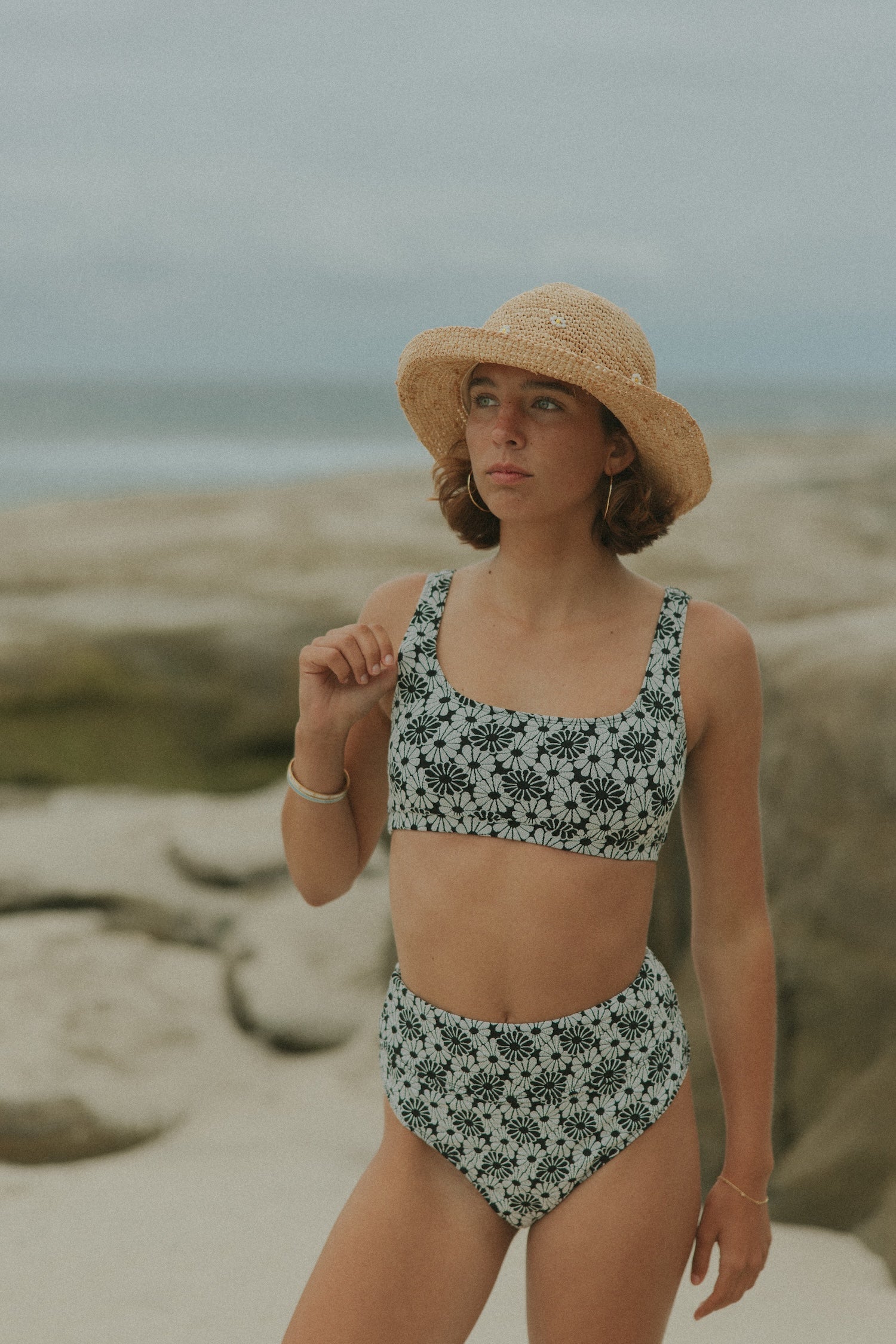 Daisy Bikini Top | Textured Floral Square Neck Bikini Top