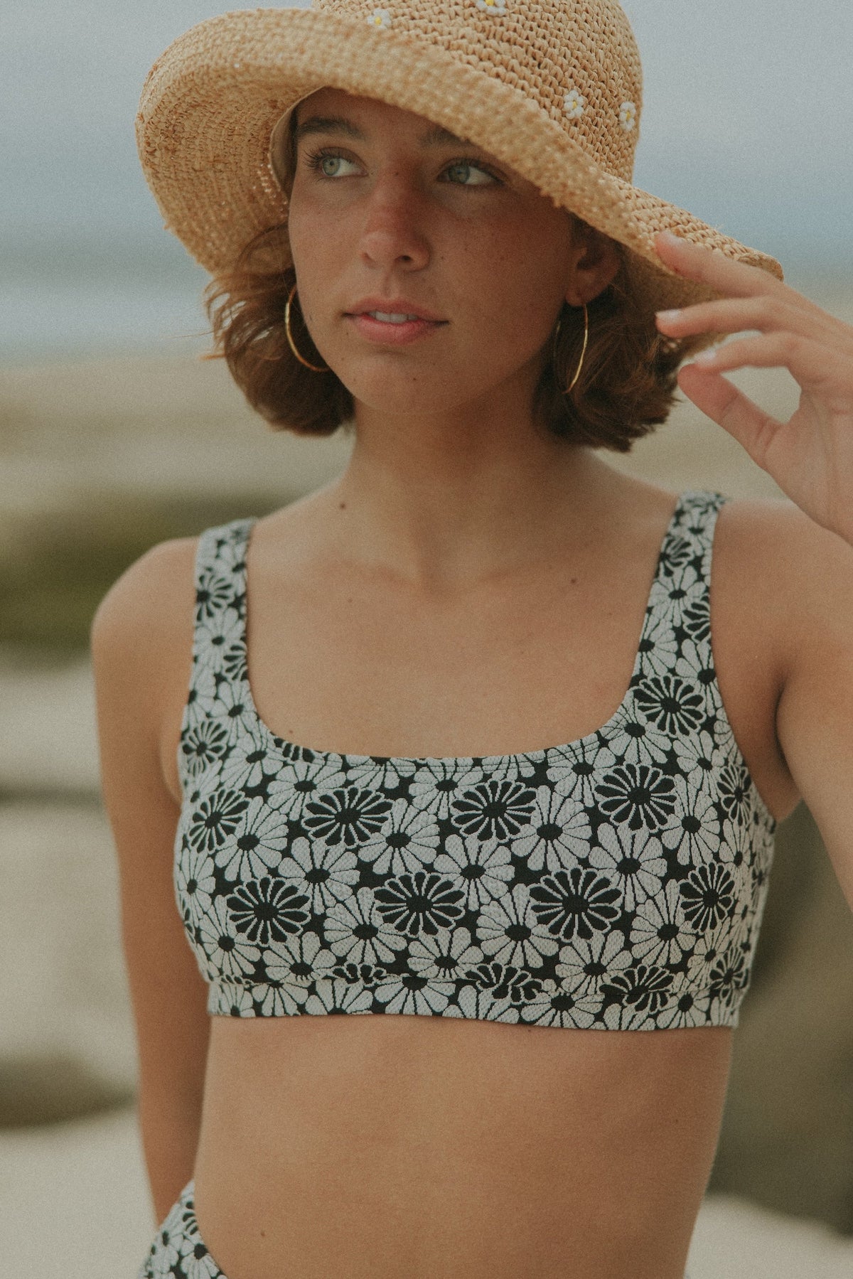 Daisy Bikini Top | Textured Floral Square Neck Bikini Top