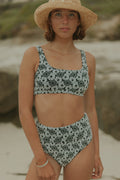 Daisy High Waisted Bottoms | Textured Floral Retro Bikini Bottoms