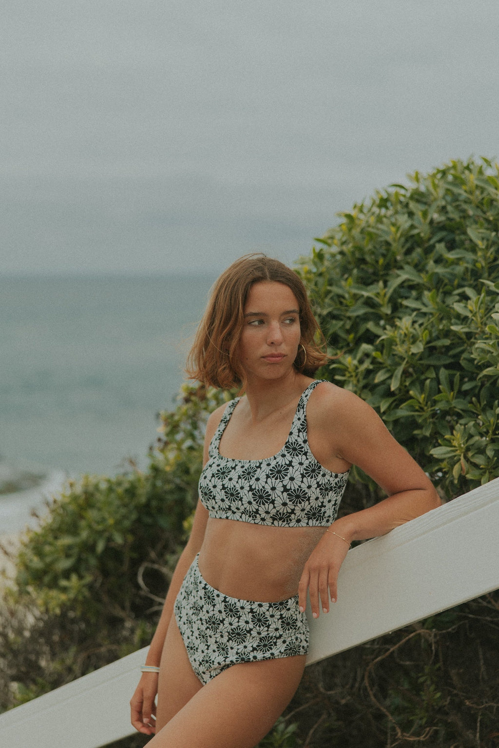 Daisy High Waisted Bottoms | Textured Floral Retro Bikini Bottoms