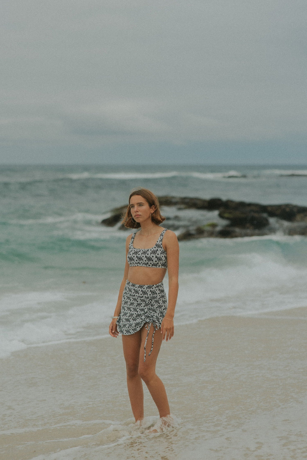 Daisy Swim Skirt | Floral Asymmetric Drawstring Swim Skirt