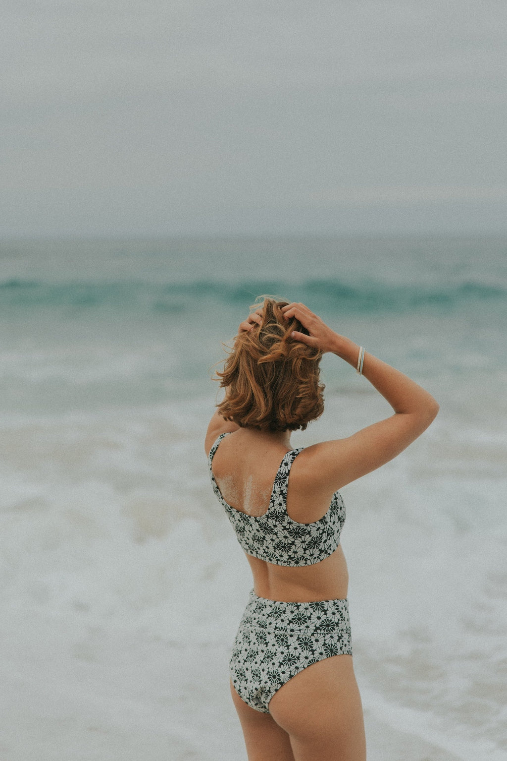 Daisy High Waisted Bottoms | Textured Floral Retro Bikini Bottoms