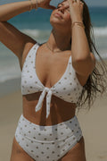 Eleanor Bikini Top | Polka Dot V-Neck Tie Front Bikini Top