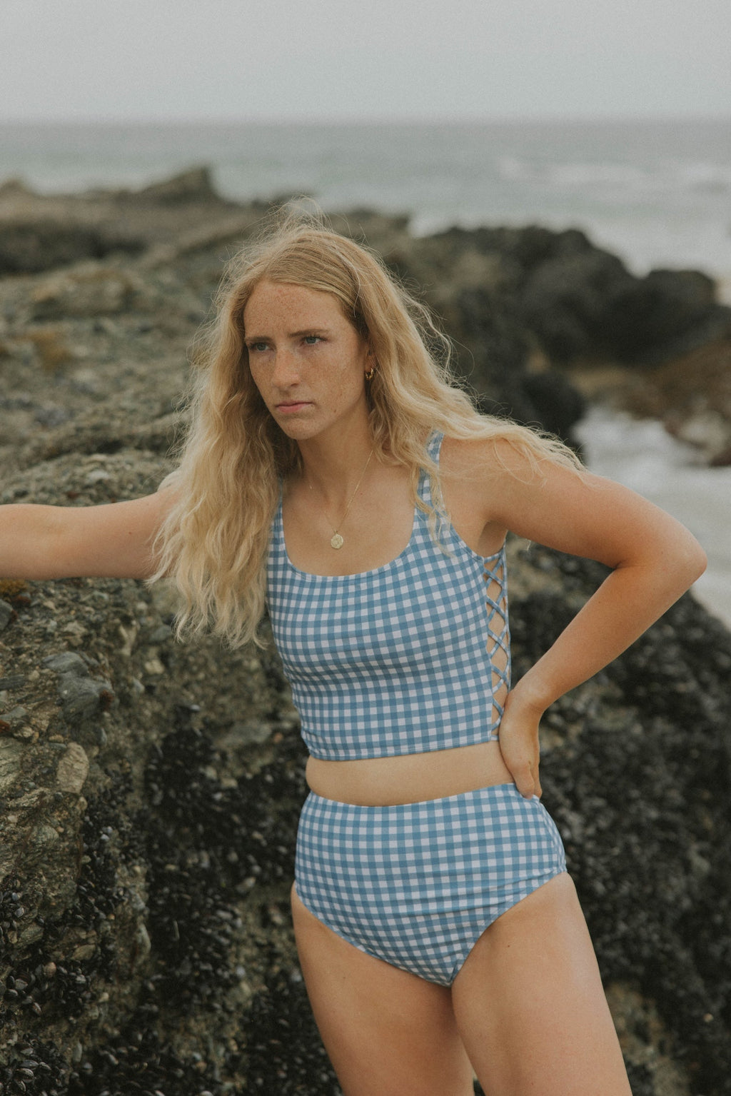 Georgia Top | Gingham Tankini Top with Side Cutouts