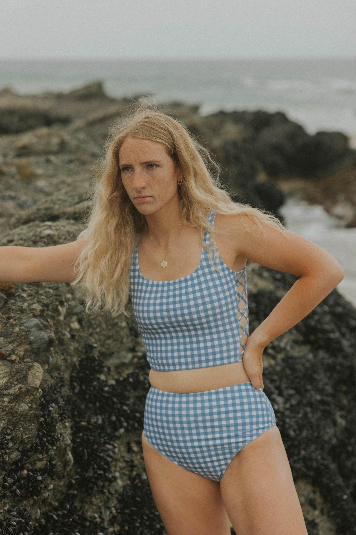 Georgia Top | Gingham Tankini Top with Side Cutouts