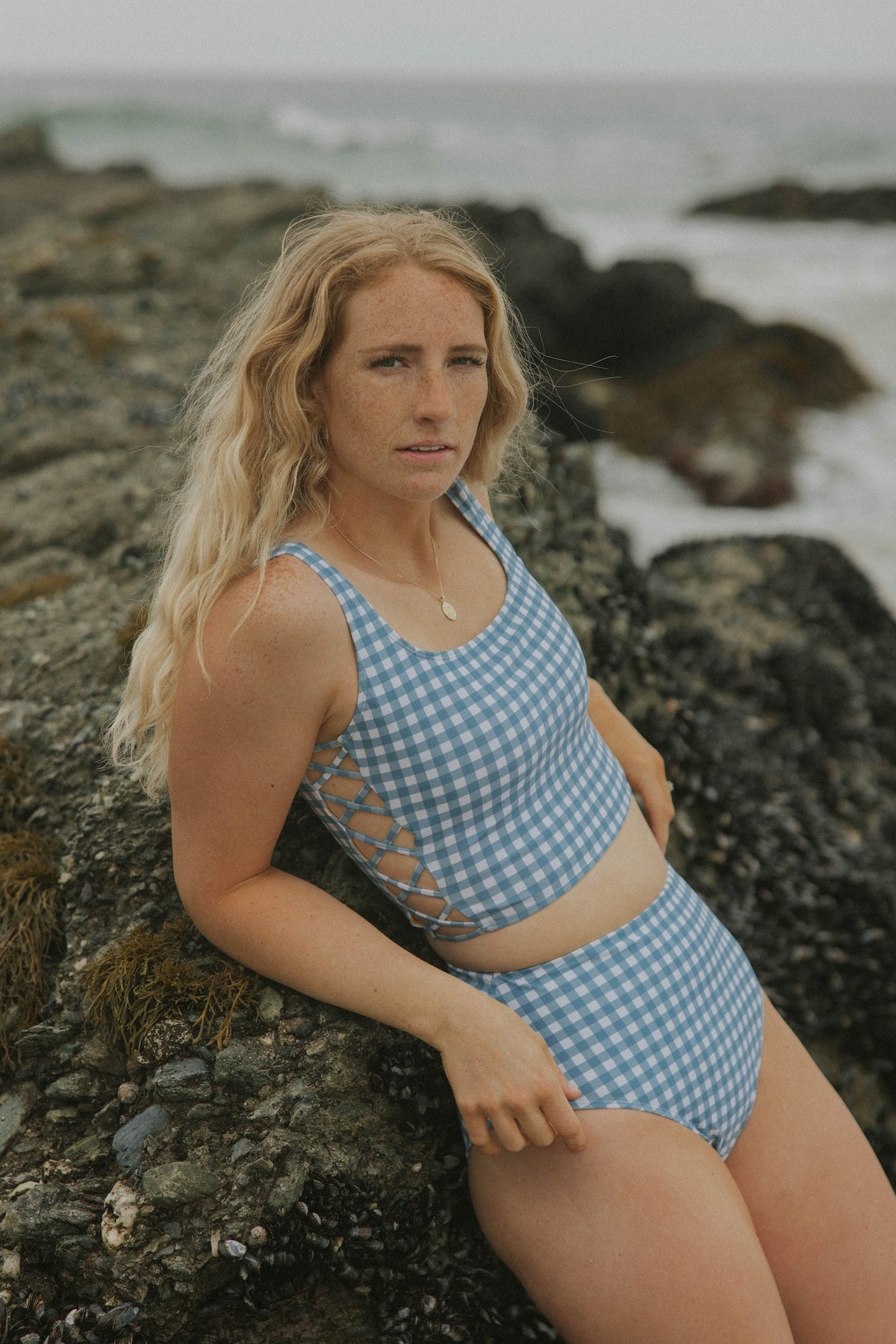 Georgia Top | Gingham Tankini Top with Side Cutouts