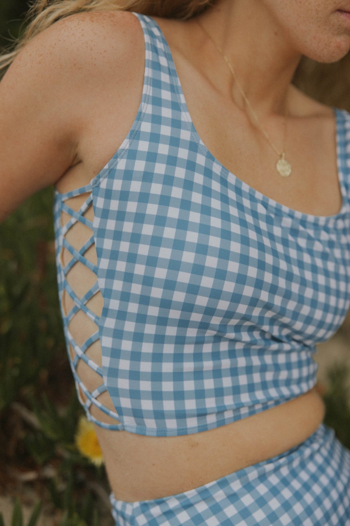 Georgia Top | Gingham Tankini Top with Side Cutouts
